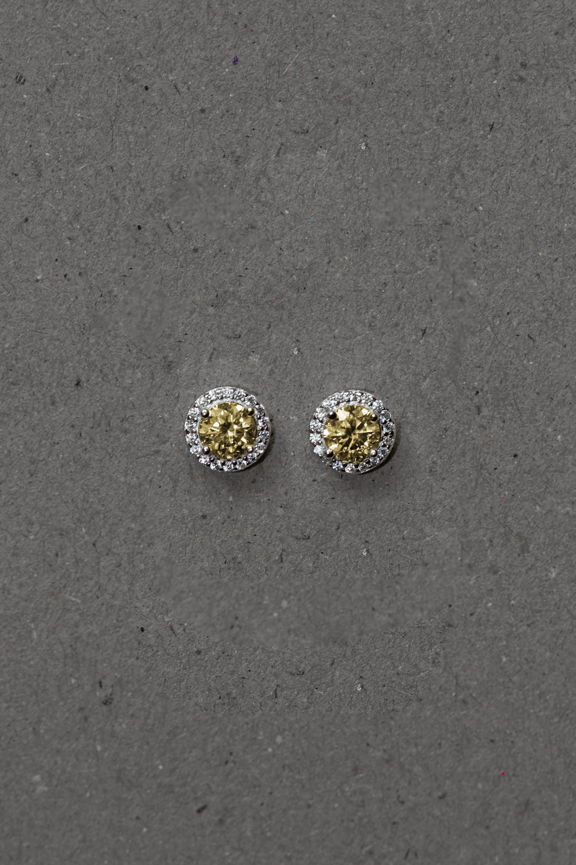 Elegant Moissanite Citrine Yellow Stud Earrings: Sterling Silver 925, Rhodium Plated.