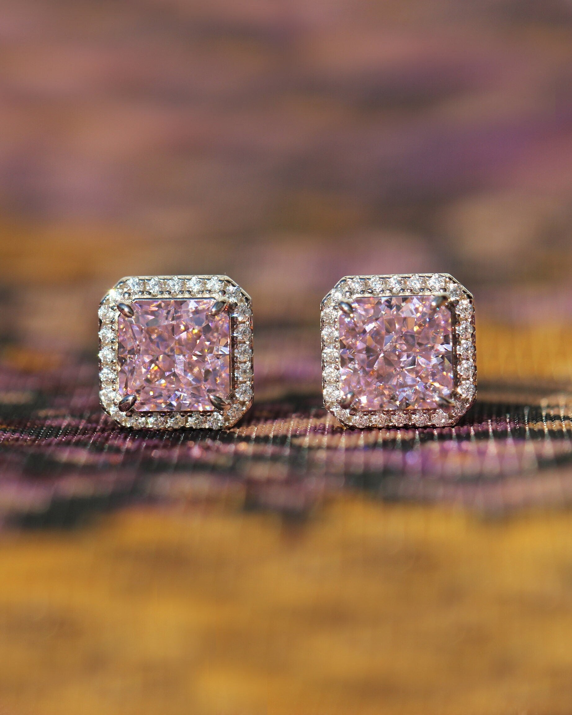 Blush Pink High Carbon Diamond Earrings: Sterling Silver 925 Barbiecore Studs.