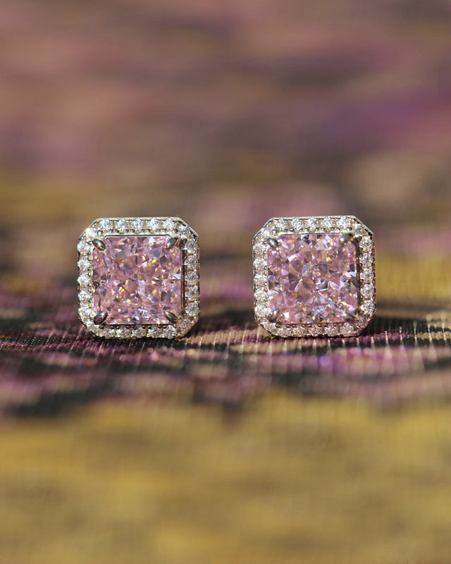 Blush Pink High Carbon Diamond Earrings: Sterling Silver 925 Barbiecore Studs.