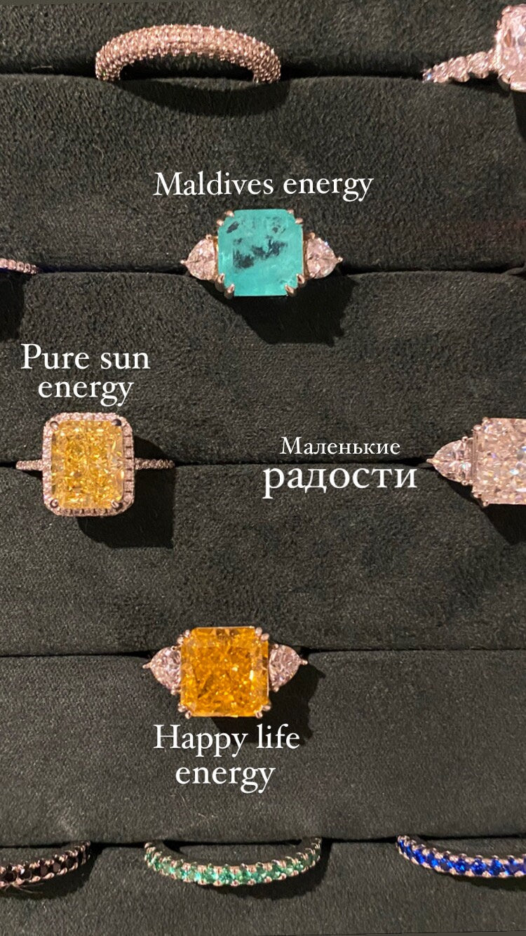 Lemonade-Orange Ring. Rhodium-plated Sterling Silver 925 + High Carbon Diamonds.