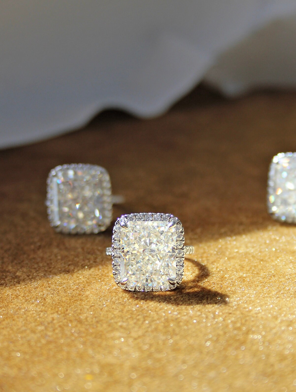 Large Champagne High Carbon Diamond Ring: Sterling Silver 925 (14*12 mm)