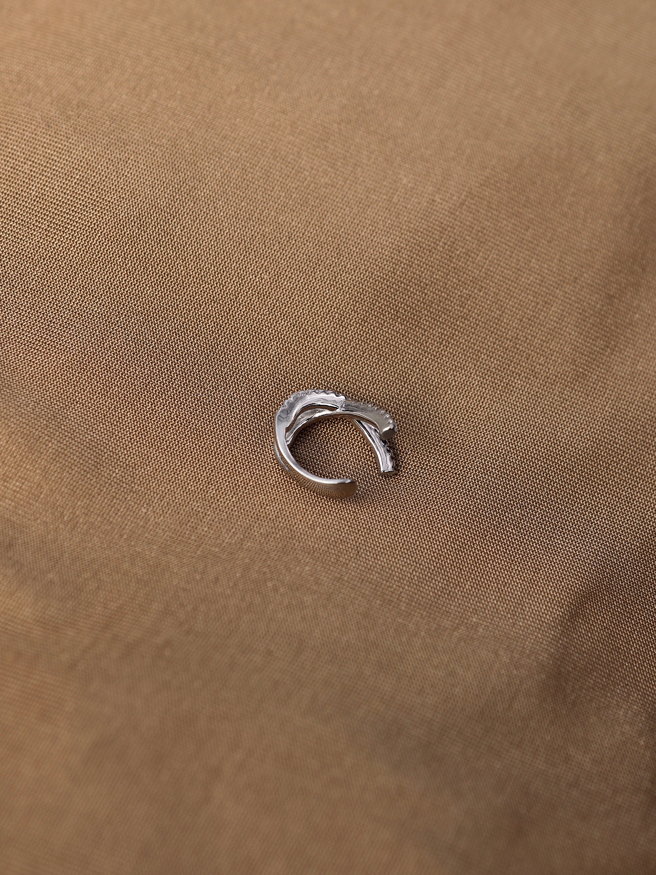 "X" Ear Cuff. Rhodium-plated Sterling Silver 925 + High Carbon Diamonds. No Piercing Earring.