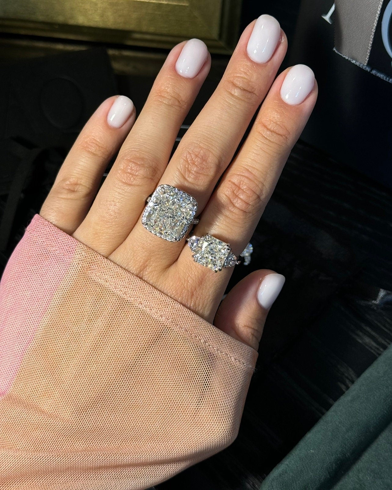 Large Champagne High Carbon Diamond Ring: Sterling Silver 925 (14*12 mm)