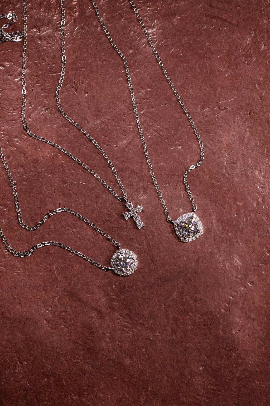 Moissanite Cross Pendant: Rhodium Plated Sterling Silver 925 Necklace.