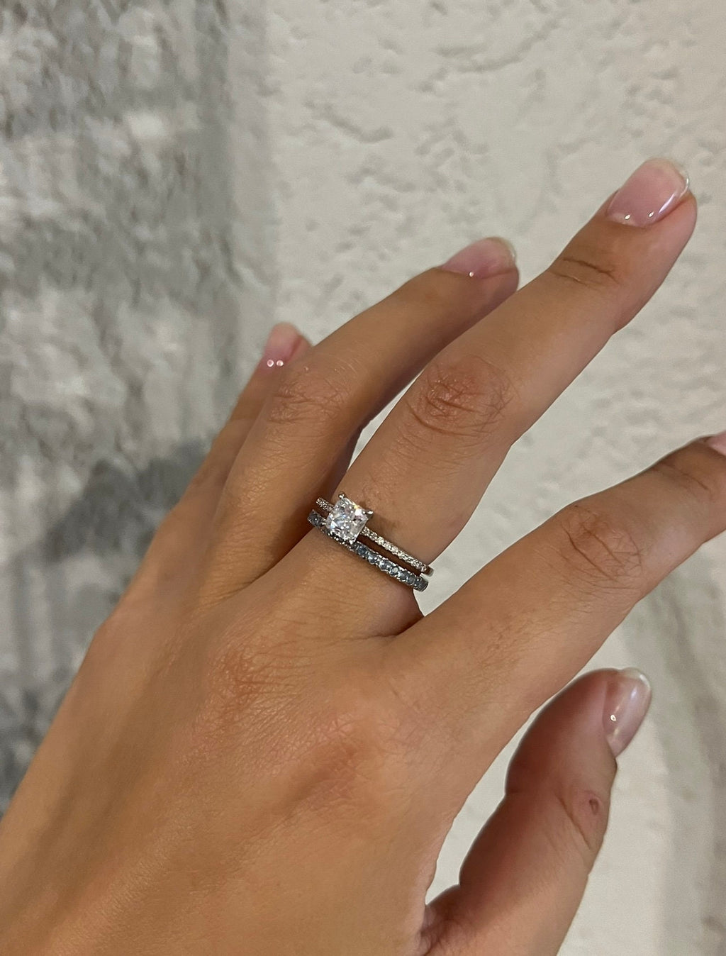Pure White Petit Square Ring. Rhodium-plated Sterling Silver 925 + High Carbon Diamonds.
