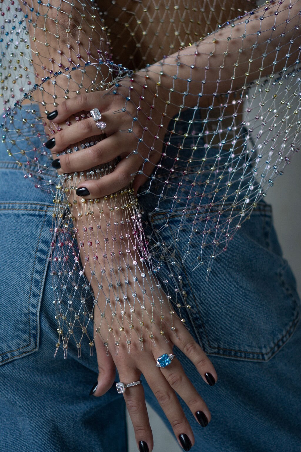 Sky Blue High Carbon Diamond Ring. Rhodium-plated Sterling Silver 925.