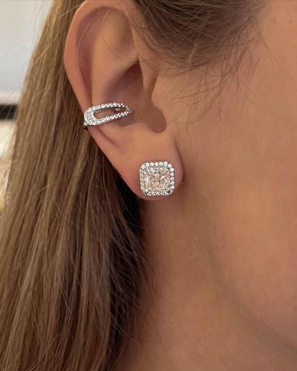 Gorgeous Ivory Earrings. Rhodium-plated Sterling Silver 925 + High Carbon Diamonds.