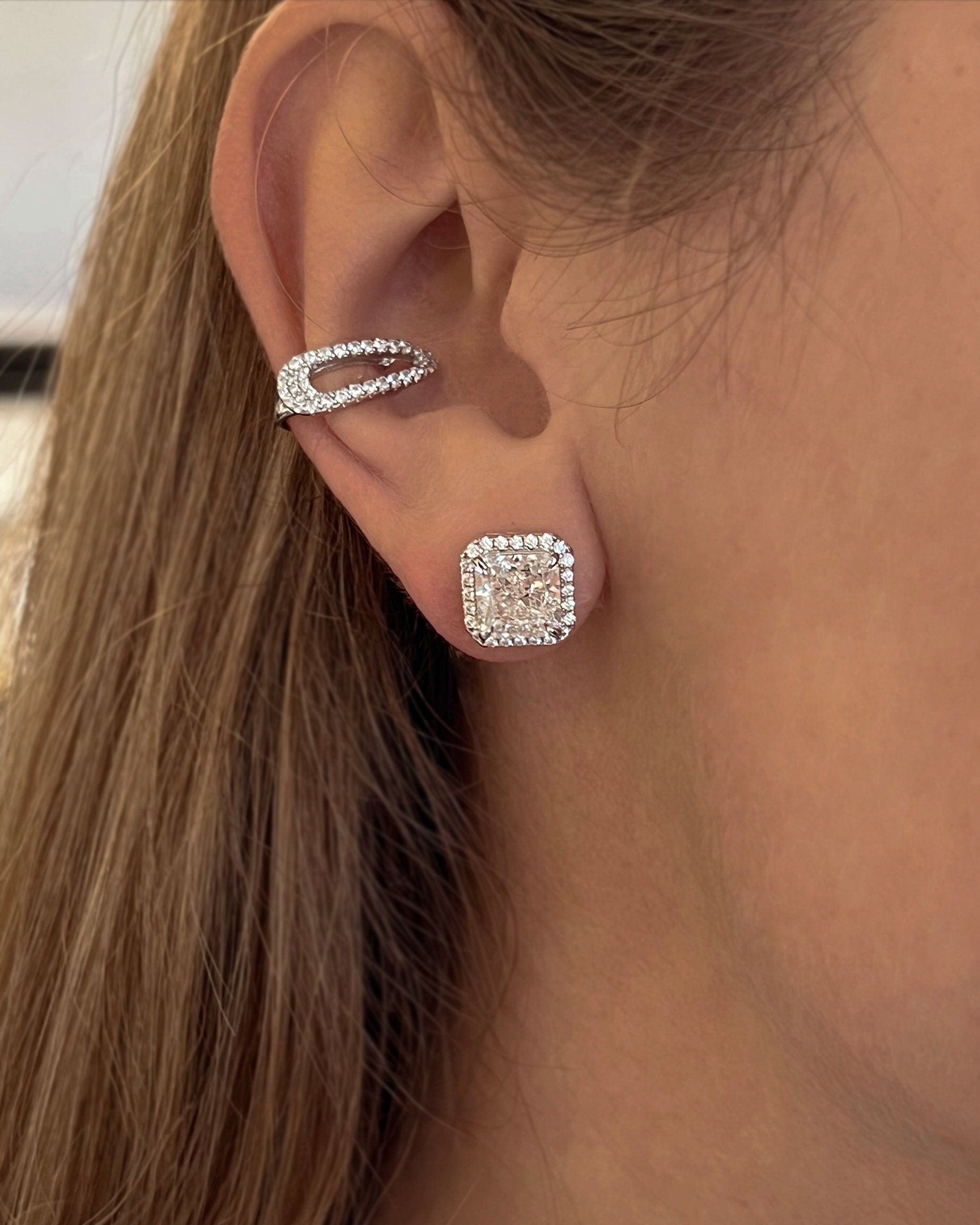 Gorgeous Ivory Earrings. Rhodium-plated Sterling Silver 925 + High Carbon Diamonds.