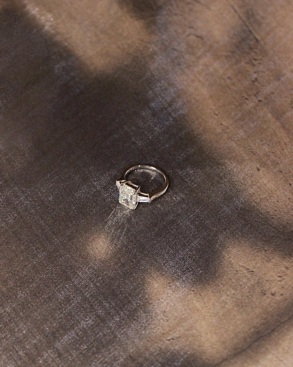 Ivory Emerald Cut Ring. Rhodium-plated Sterling Silver 925 + High Carbon Diamonds.