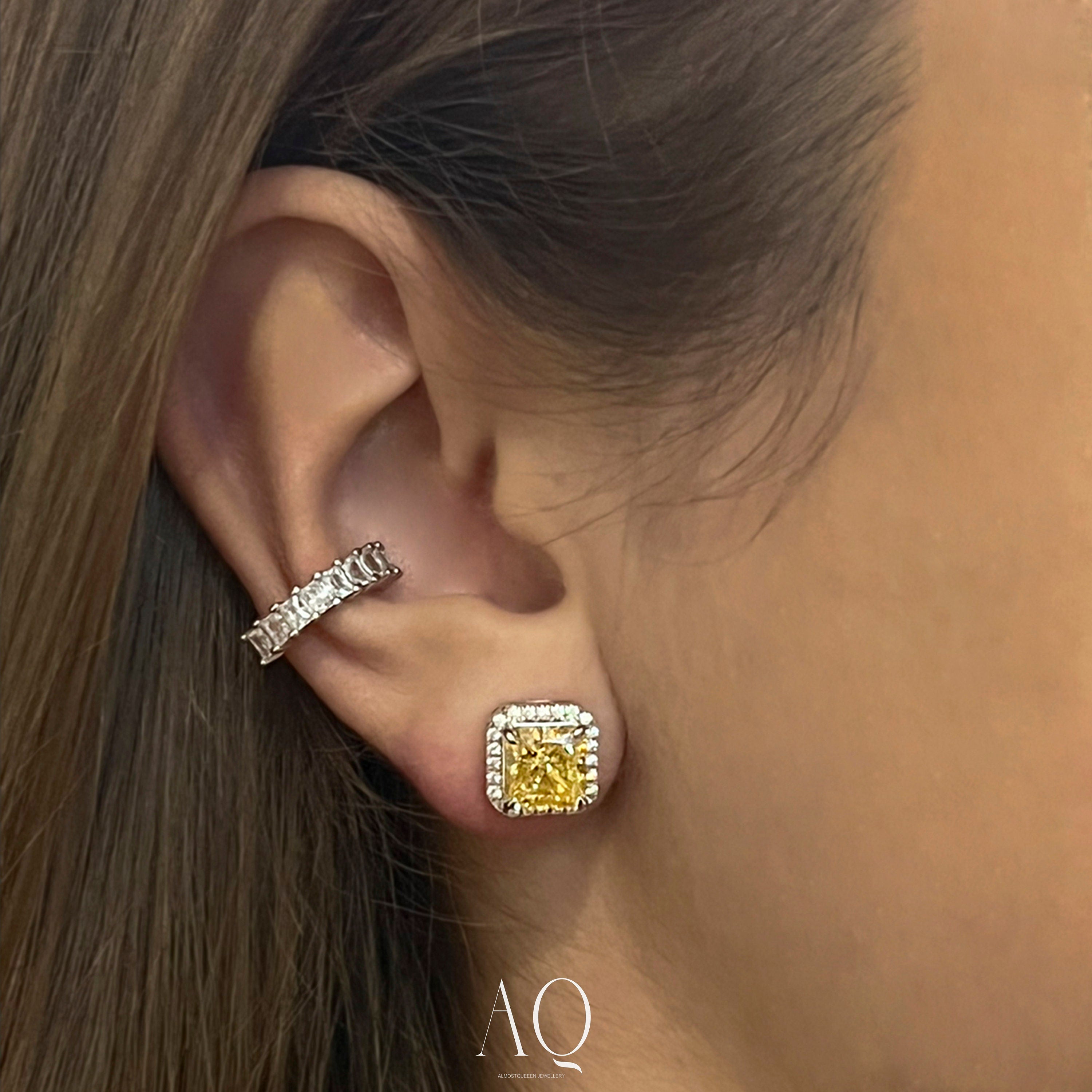 Gorgeous Yellow Earrings. Rhodium-plated Sterling Silver 925 + High Carbon Diamonds.