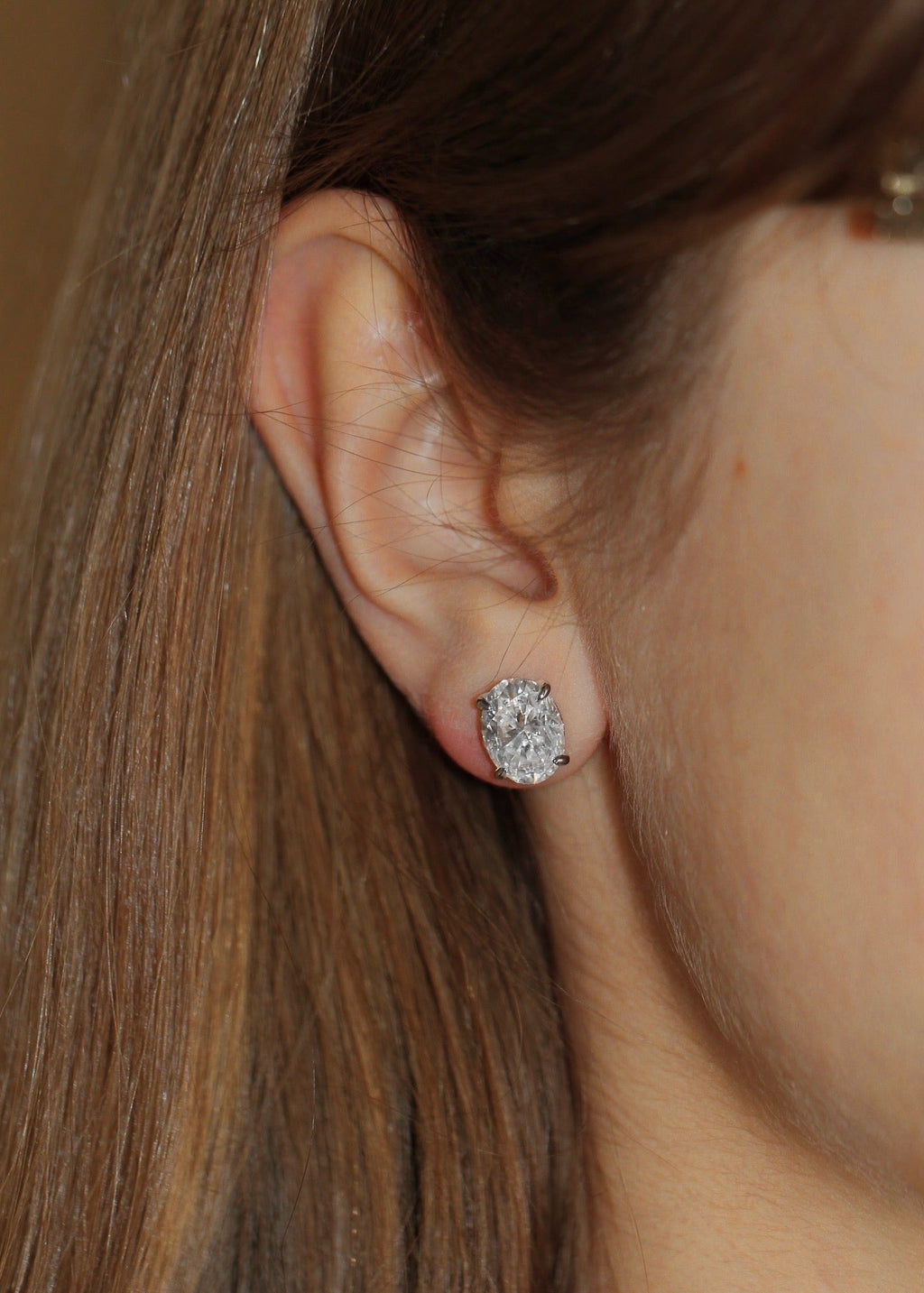 Magnificent Oval Earrings. Oval Cut Moissanites + Rhodium-plated Sterling Silver 925
