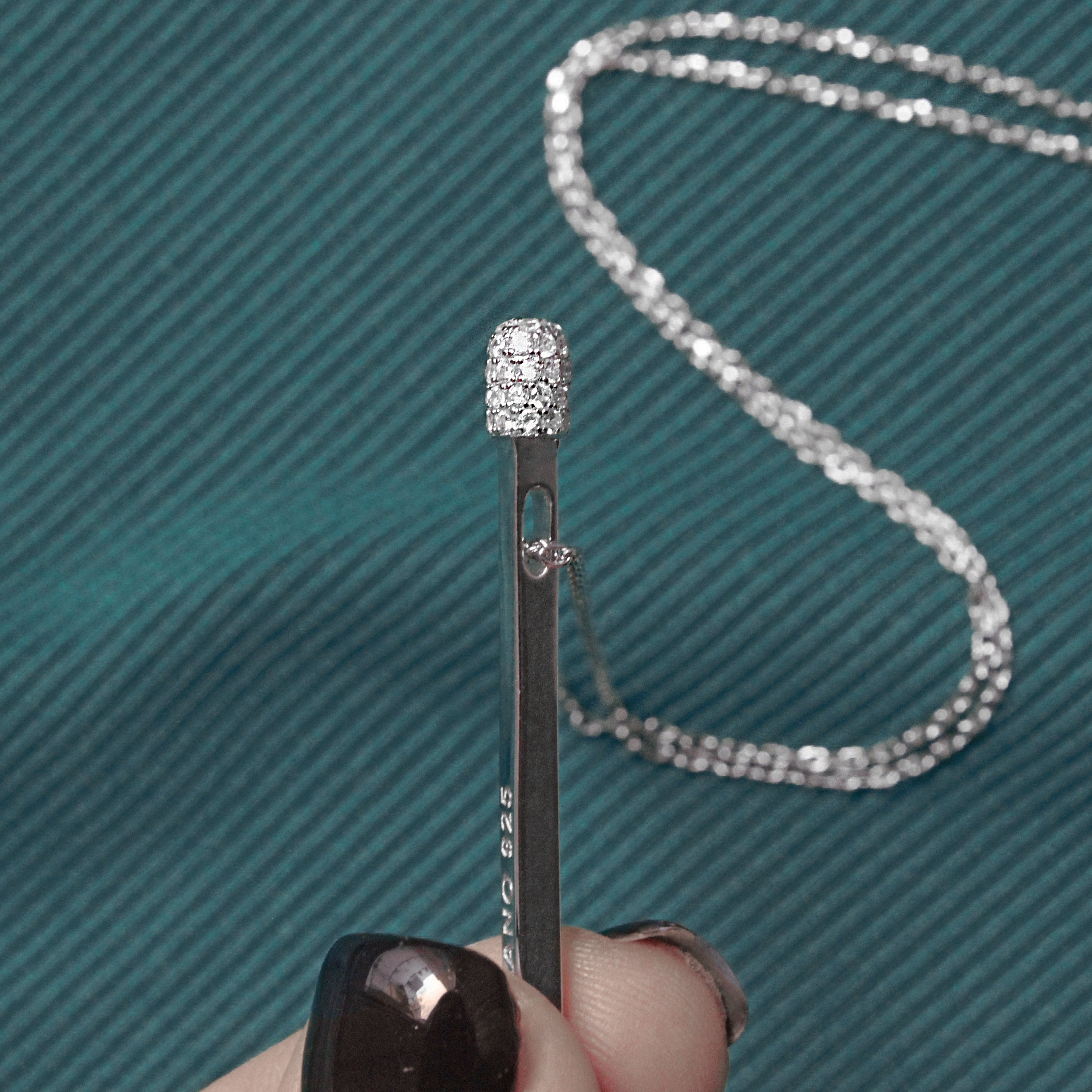 Match Pendant Necklace. Rhodium-plated Sterling Sterling Silver 925 + High Carbon Diamonds.