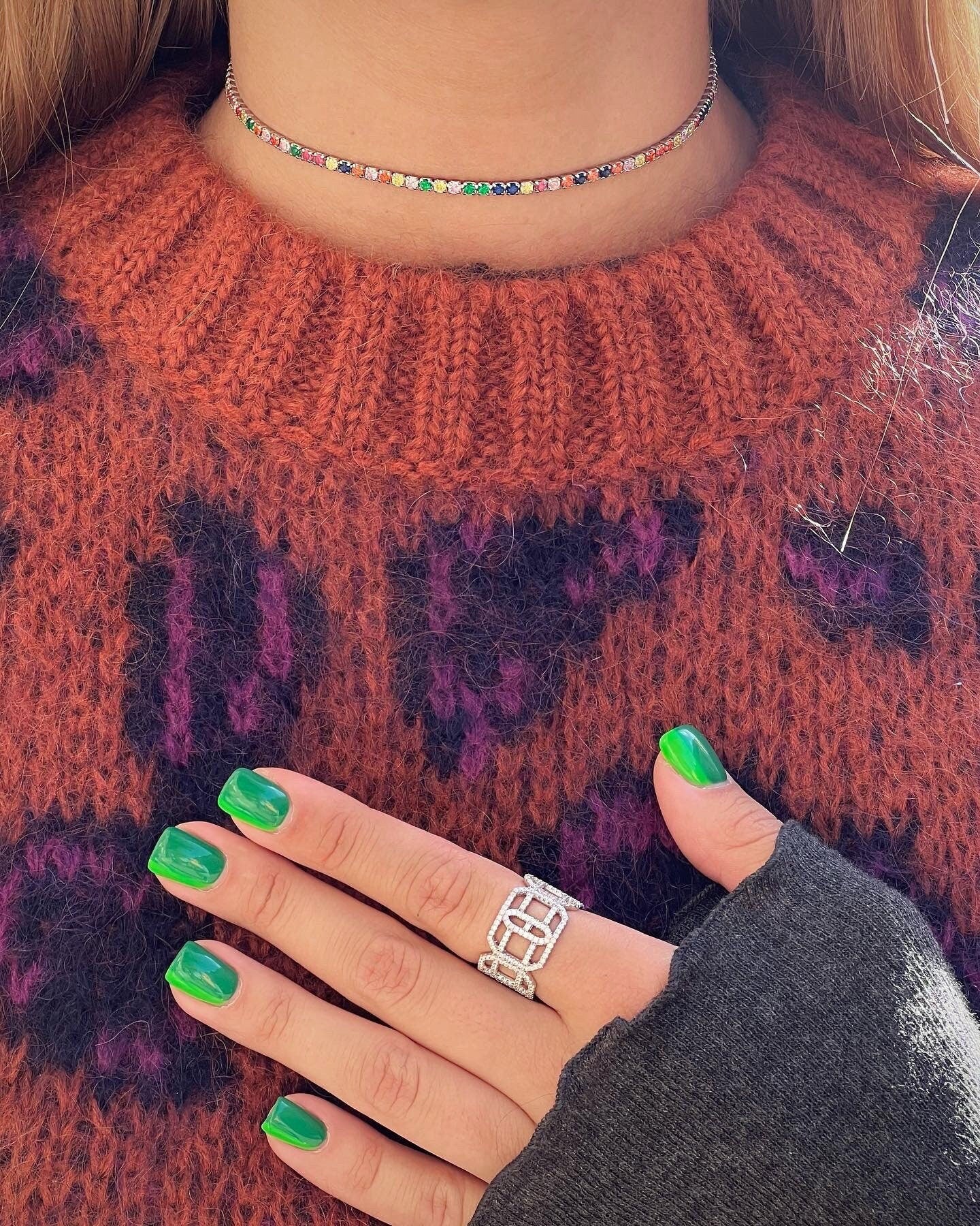 Charming Vibrant Tennis Choker. Rhodium-plated Sterling Silver 925 + High Carbon Diamonds.