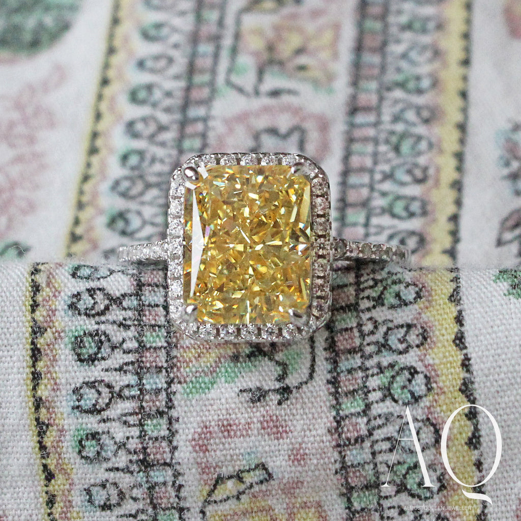 Sterling Silver 925 Ring: Yellow High Carbon Diamond, 8x10mm
