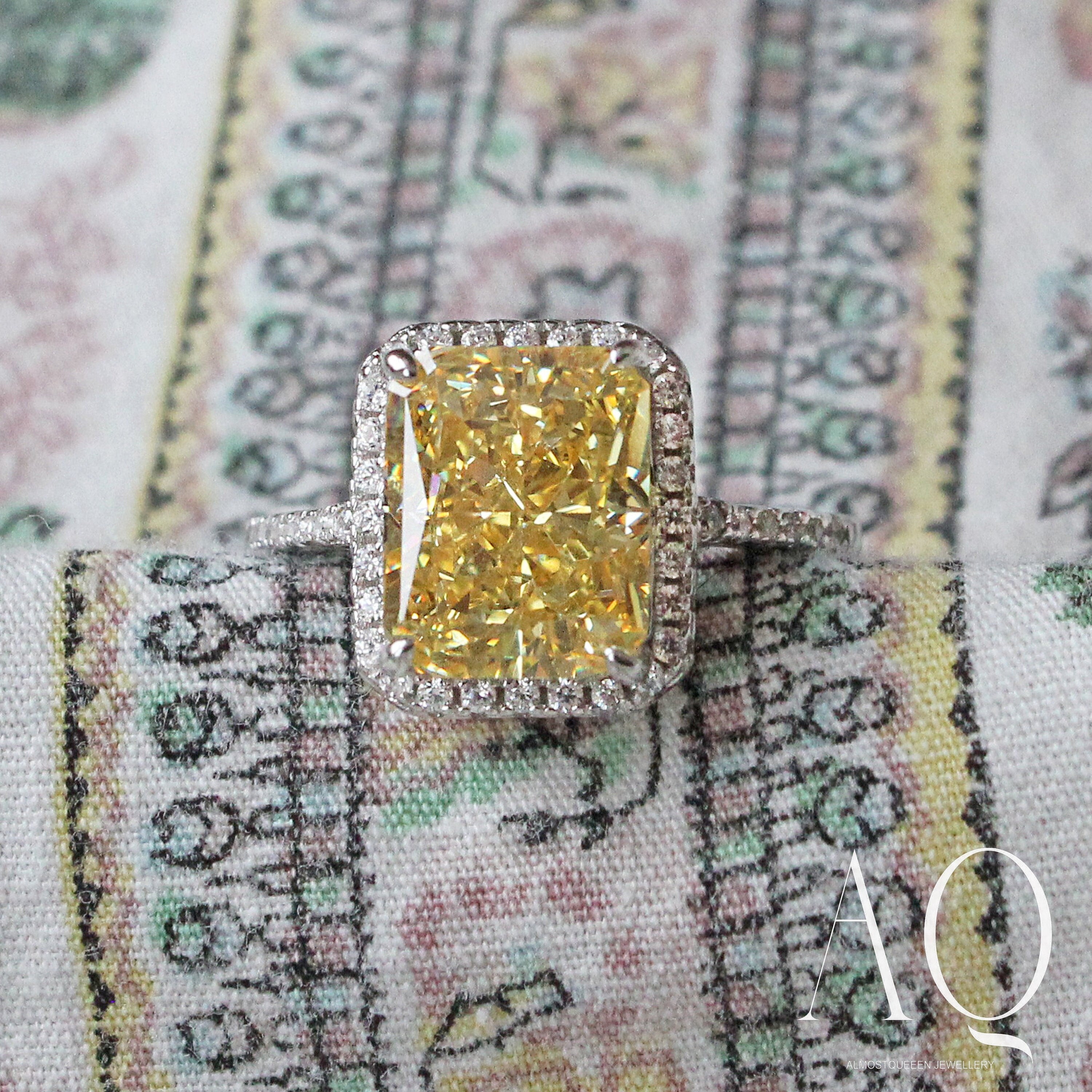 Sterling Silver 925 Ring: Yellow High Carbon Diamond, 8x10mm