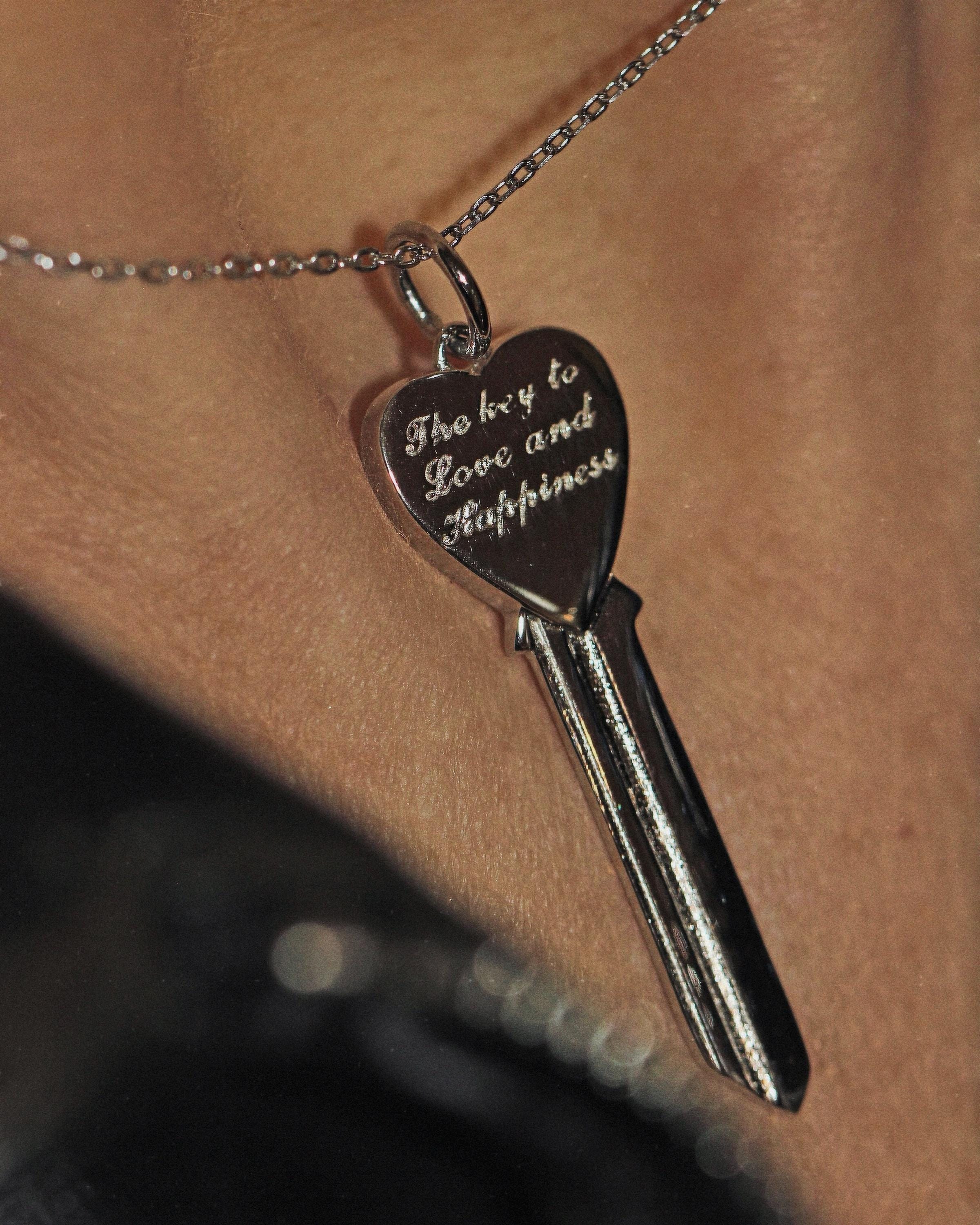 Sterling Silver Key Pendant Necklace: Spiritual Jewelry, Adjustable Chain.