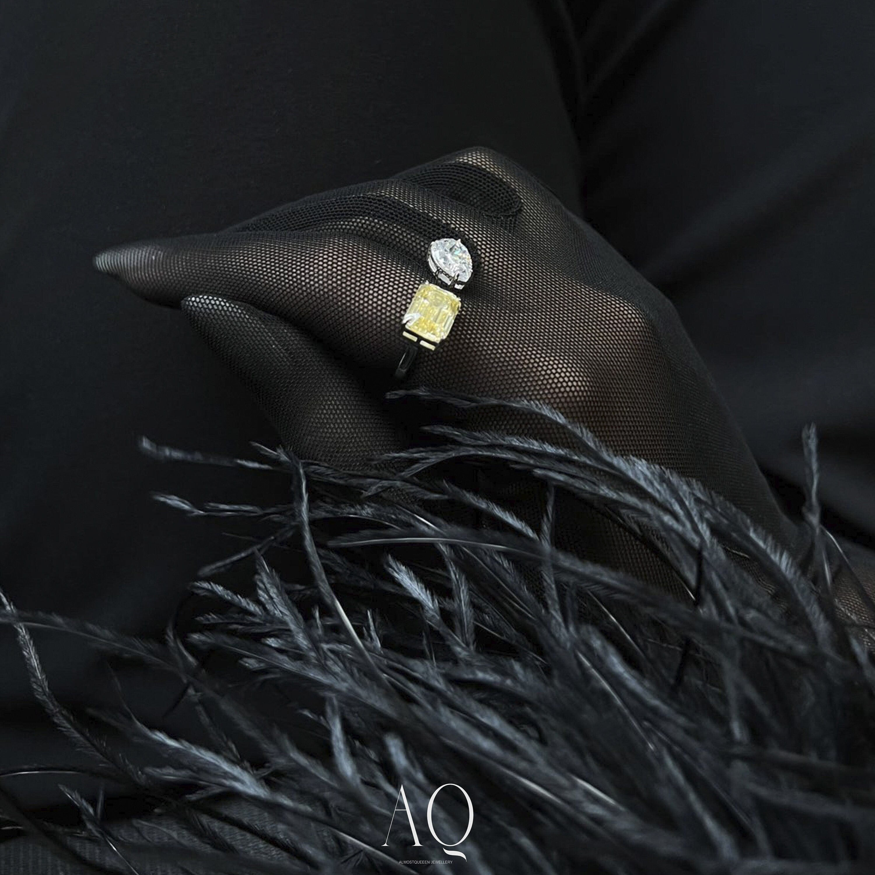 Yellow Emerald & Pear Cut Sterling Silver Ring - Resizable