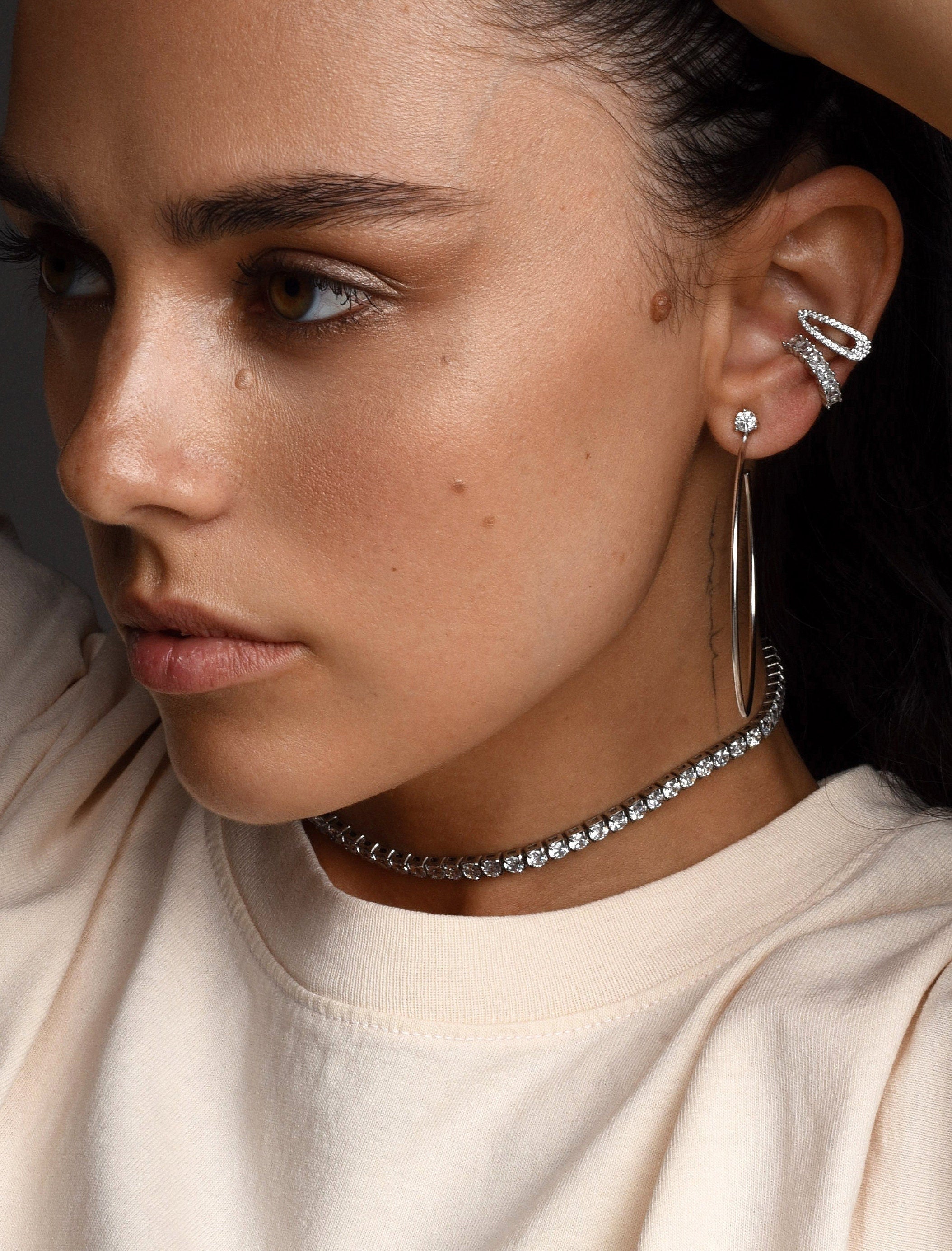 Tennis Choker/Necklace. Adjustable length. Rhodium-plated Sterling Silver 925 + High Carbon Diamonds.