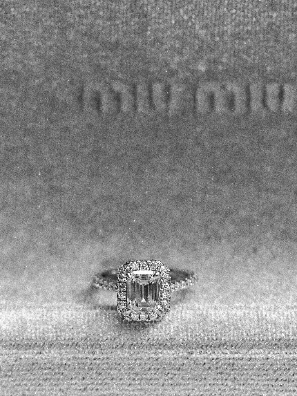Emerald Cut Pink Ring. Rhodium-plated Sterling Silver 925 + High Carbon Diamond