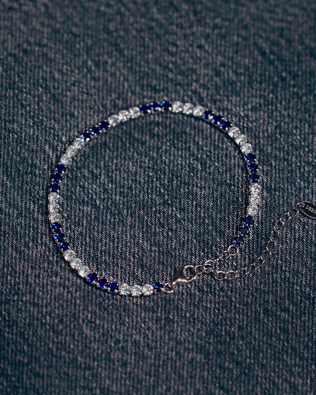 Blue & White Tennis Bracelet. Rhodium-plated Sterling Silver 925 + High Carbon Diamonds.