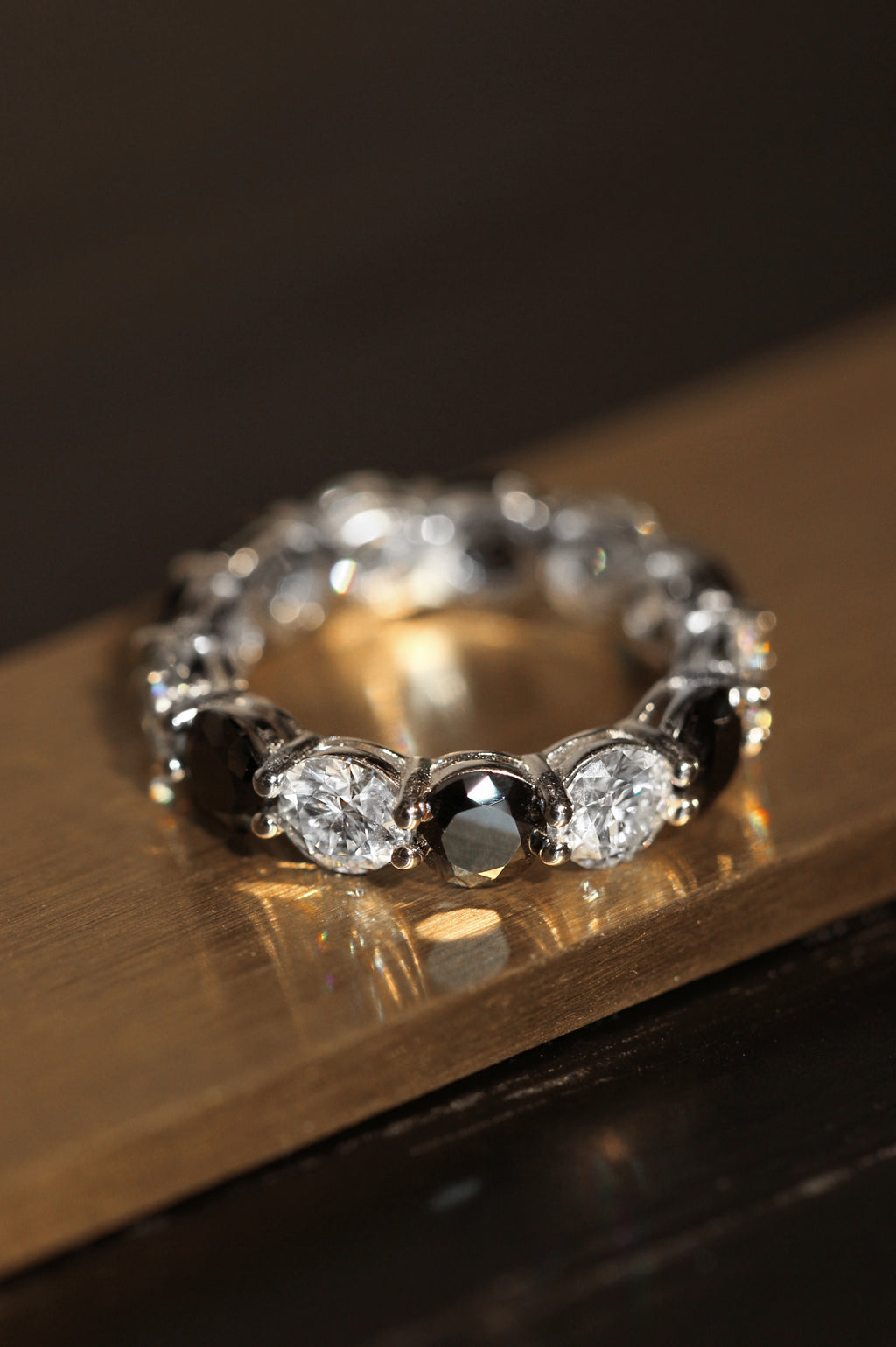 Black & White Moissanite Eternity Ring. Rhodium-plated Sterling Silver 925