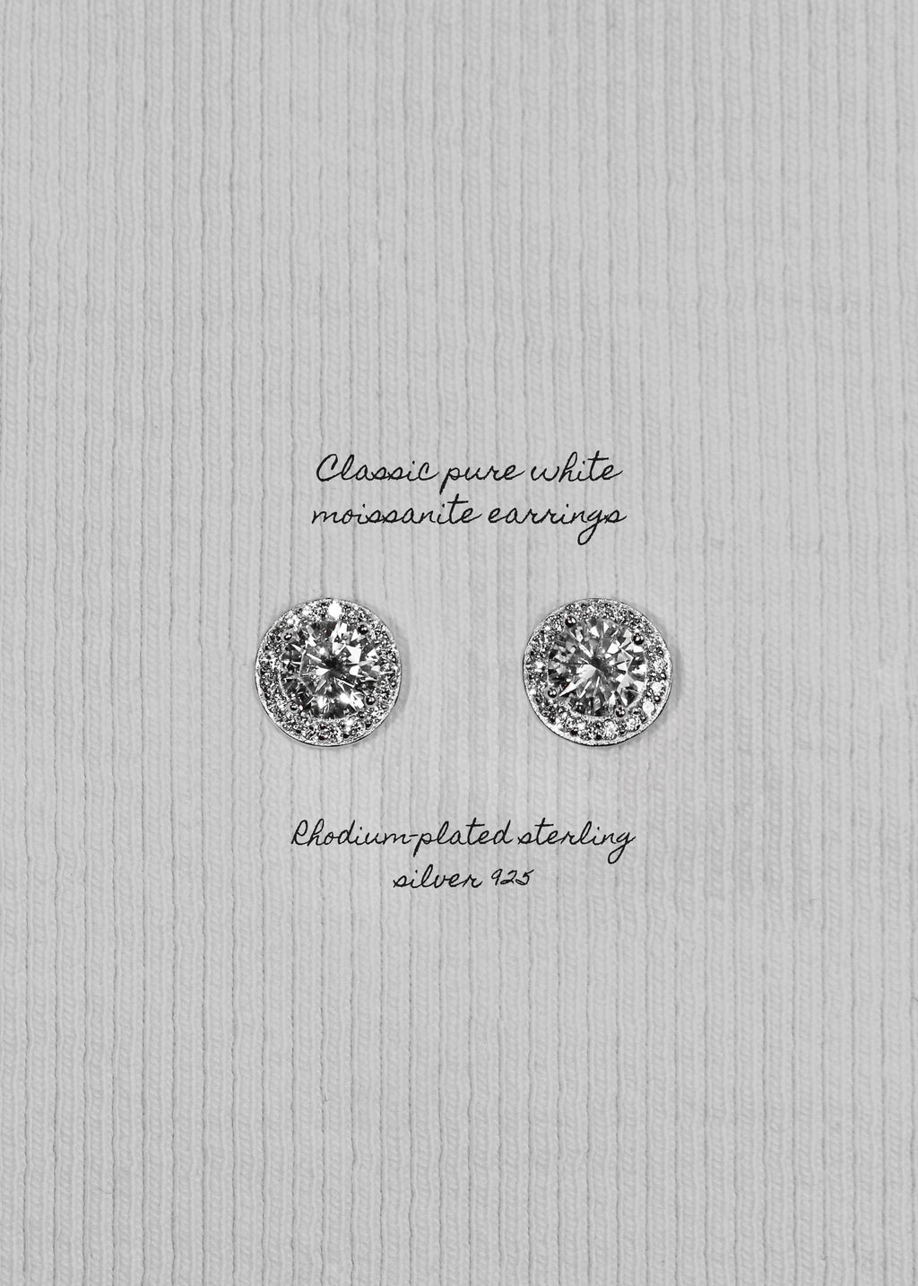 Pure White Moissanite Stud Earrings: Rhodium-Plated Sterling Silver 925