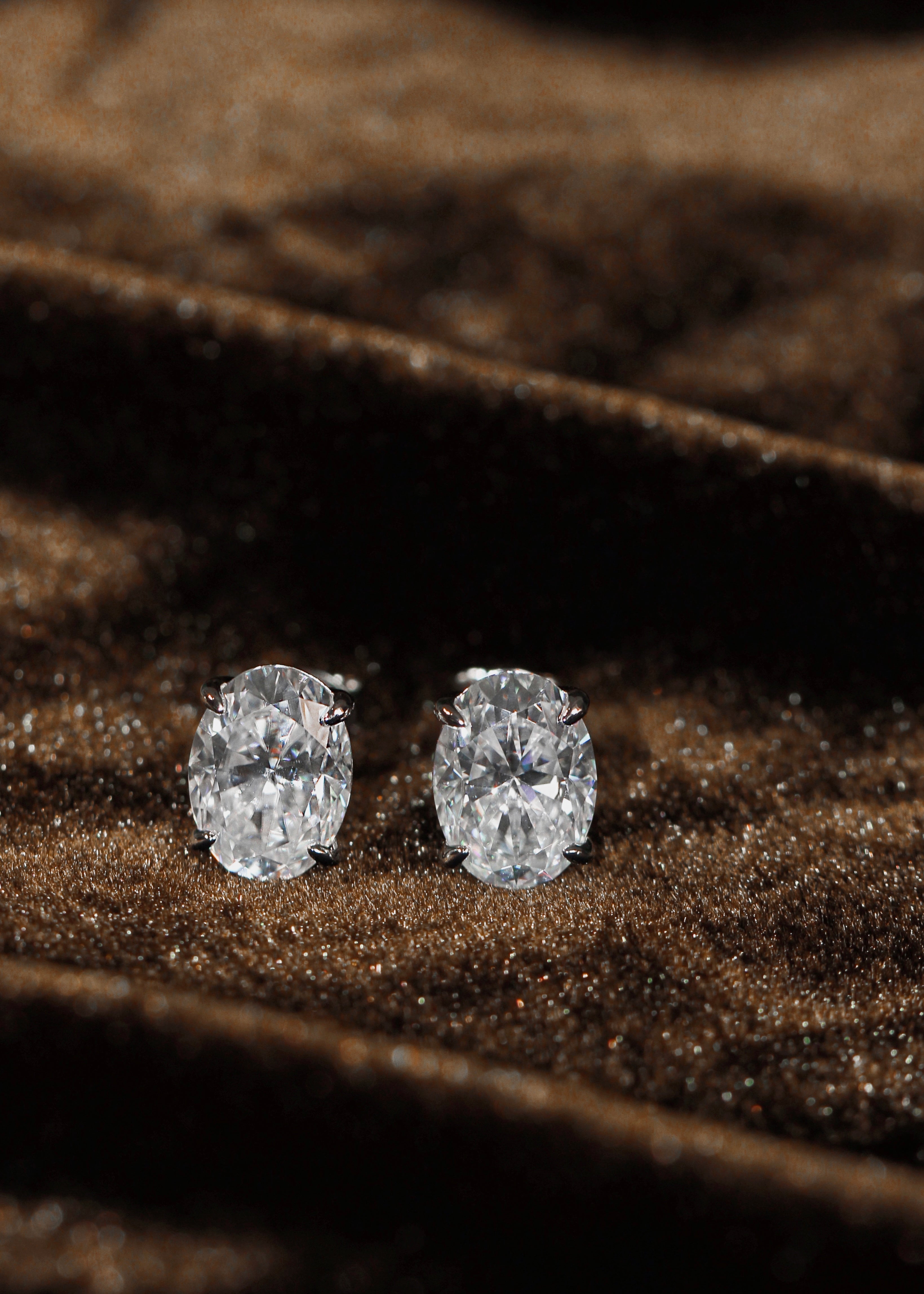 Magnificent Oval Earrings. Oval Cut Moissanites + Rhodium-plated Sterling Silver 925