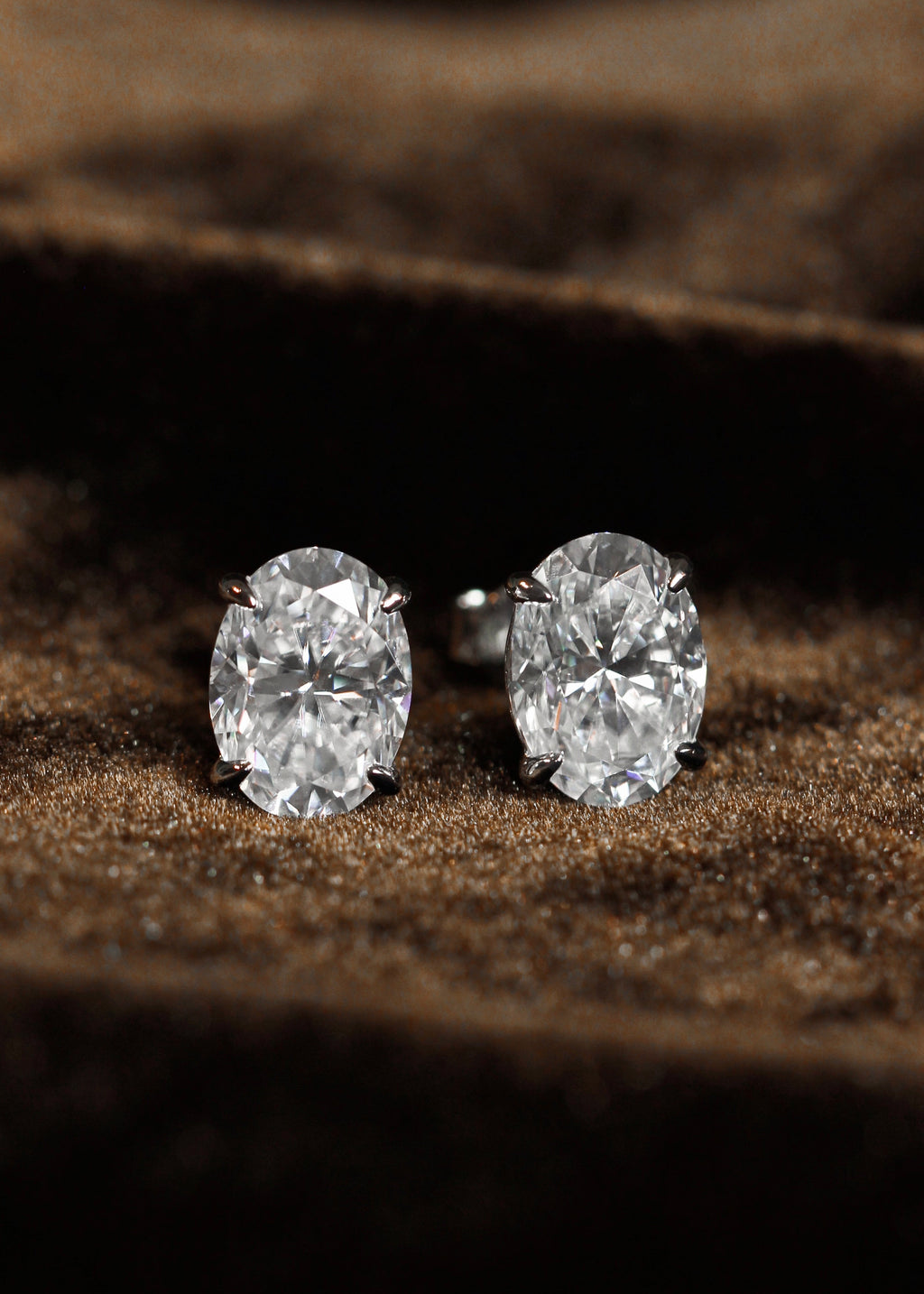 Magnificent Oval Earrings. Oval Cut Moissanites + Rhodium-plated Sterling Silver 925