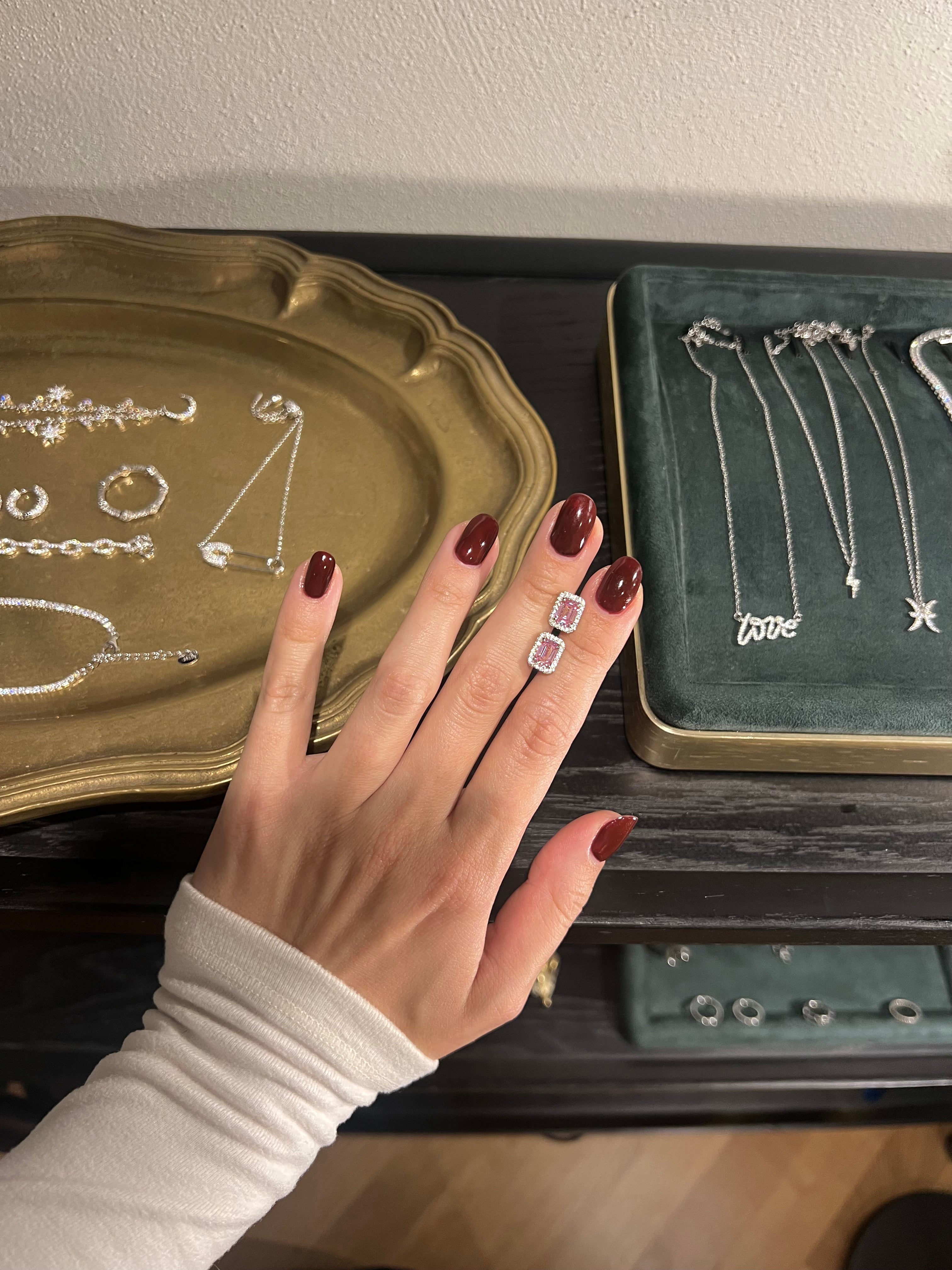 Ethereal Pink Earrings. Emerald Cut Moissanites + Rhodium-plated Sterling Silver 925.