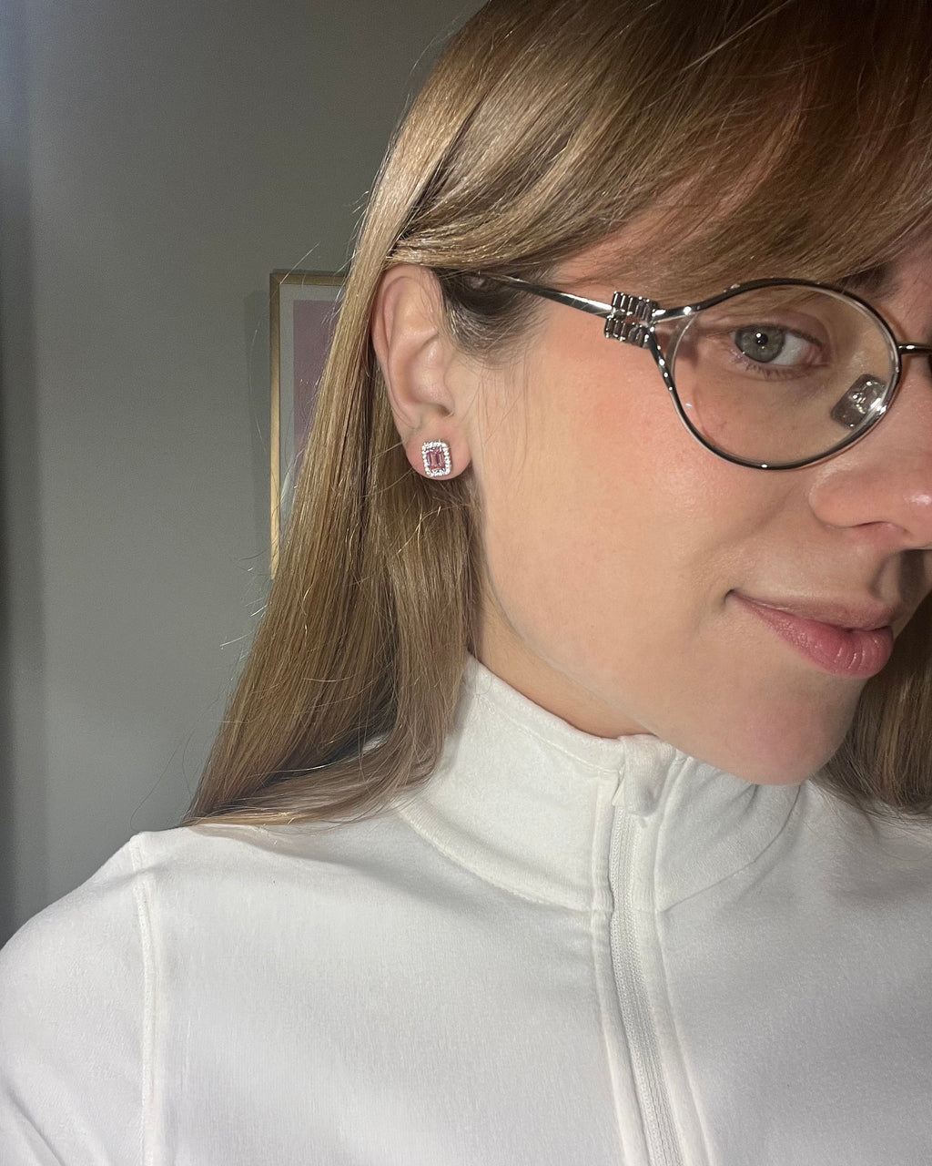 Ethereal Pink Earrings. Emerald Cut Moissanites + Rhodium-plated Sterling Silver 925.
