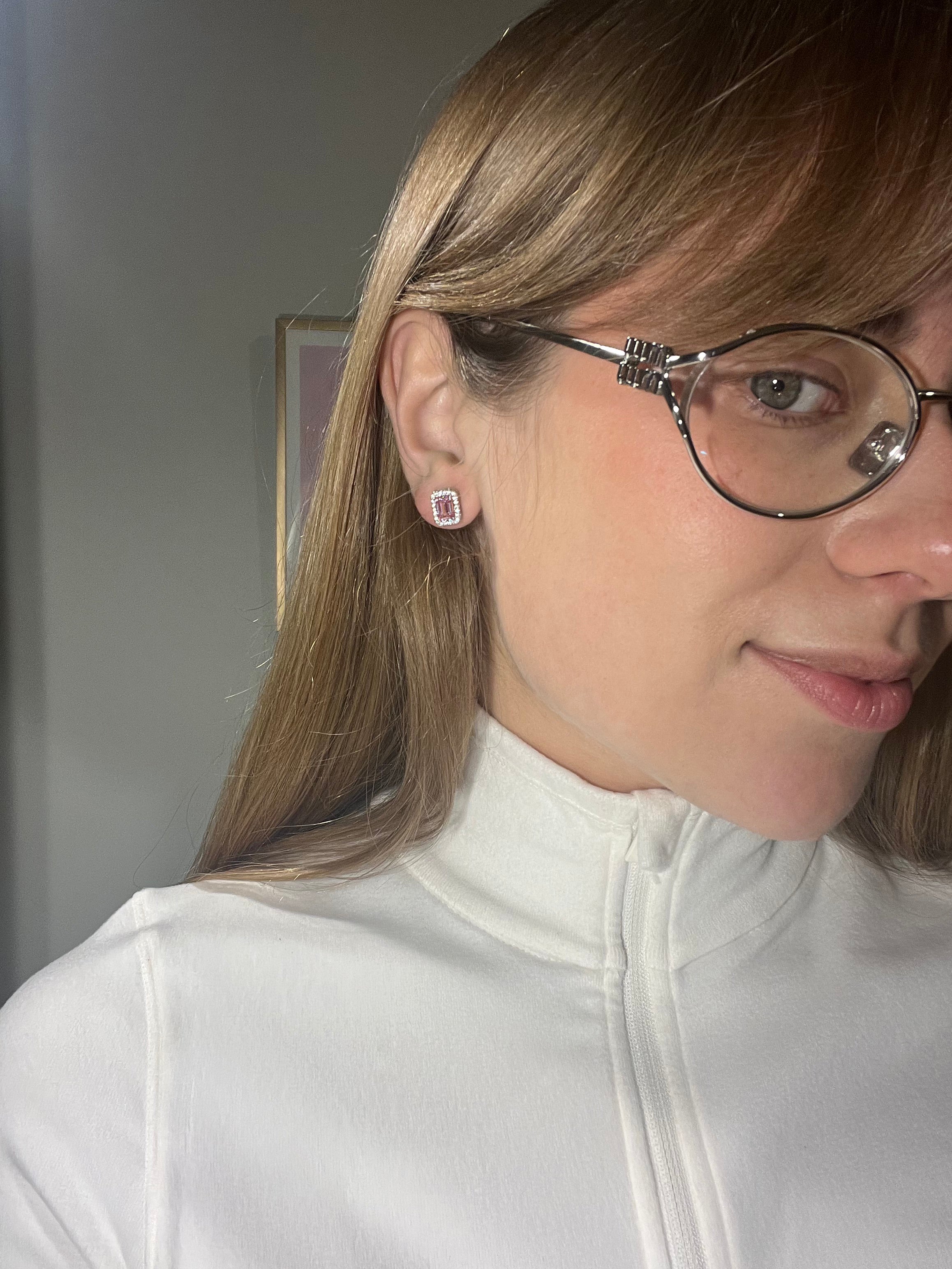 Ethereal Pink Earrings. Emerald Cut Moissanites + Rhodium-plated Sterling Silver 925.