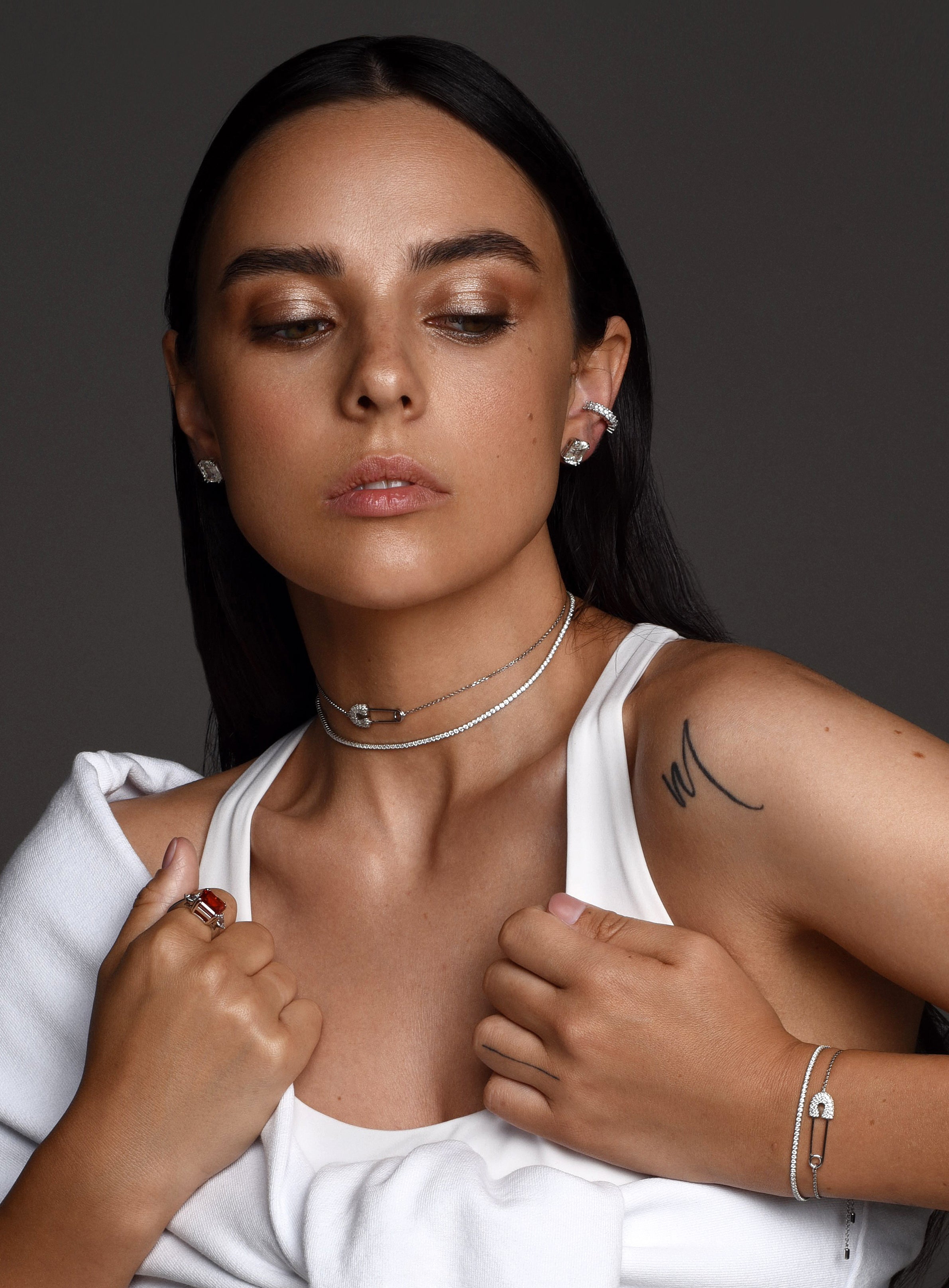 Thin Tennis Choker: Rhodium-plated Sterling Silver 925 + High Carbon Diamonds.