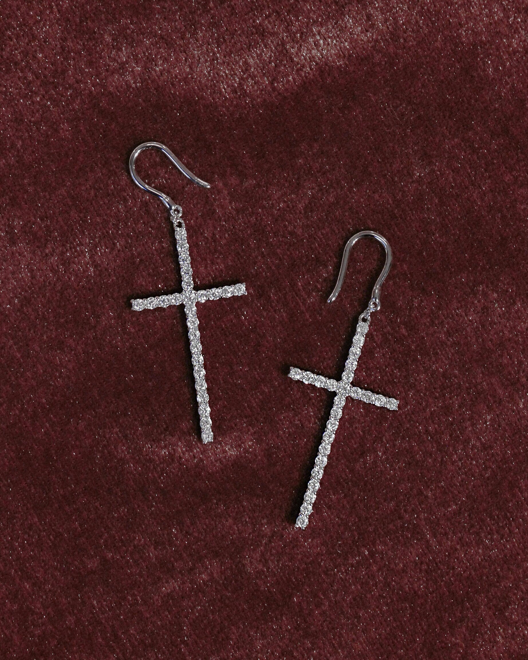 Moissanite Cross Earrings: Sterling Silver Dangle Earrings