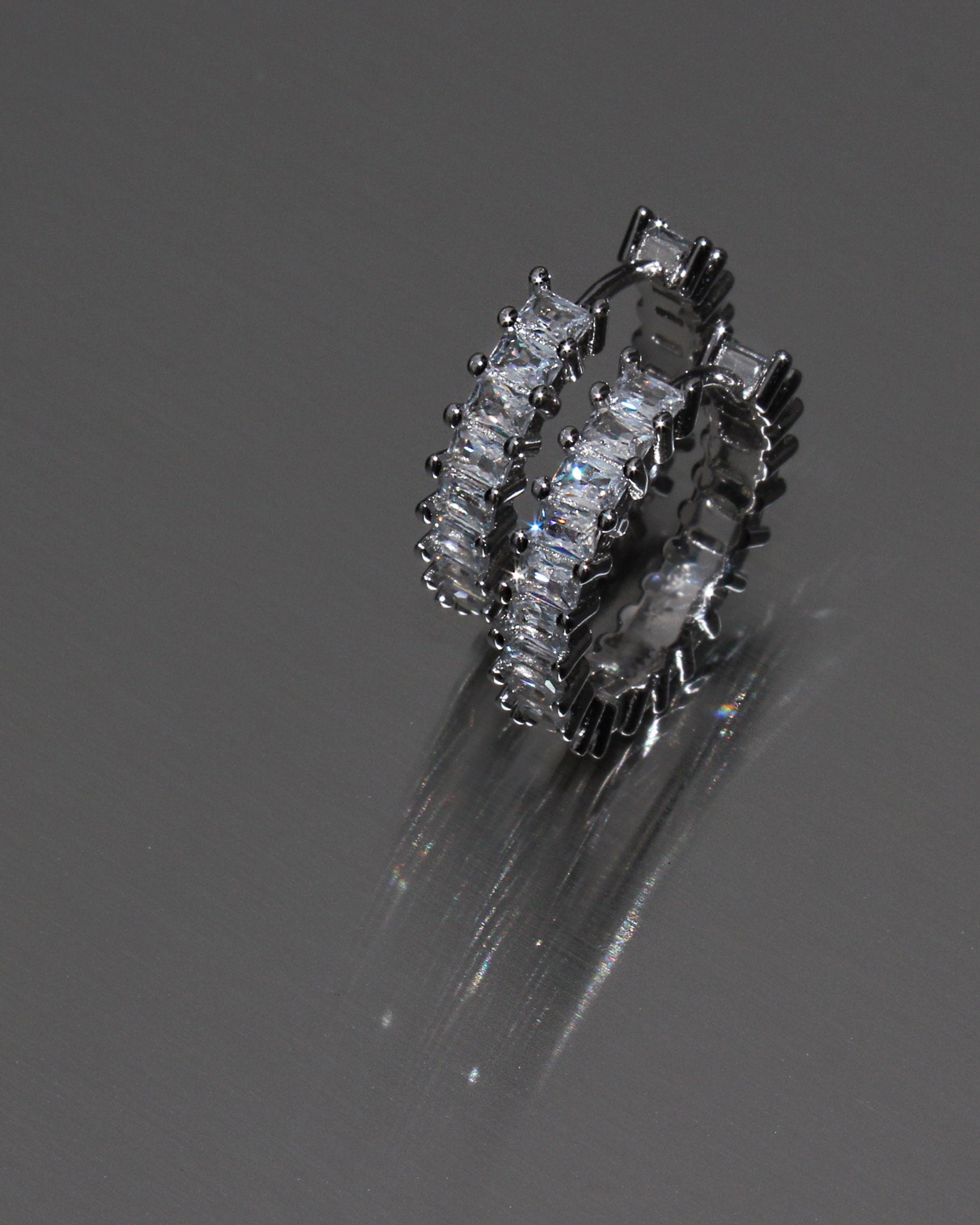 Medium Hoop Earrings. High Carbon Diamonds, Baguette Cut.