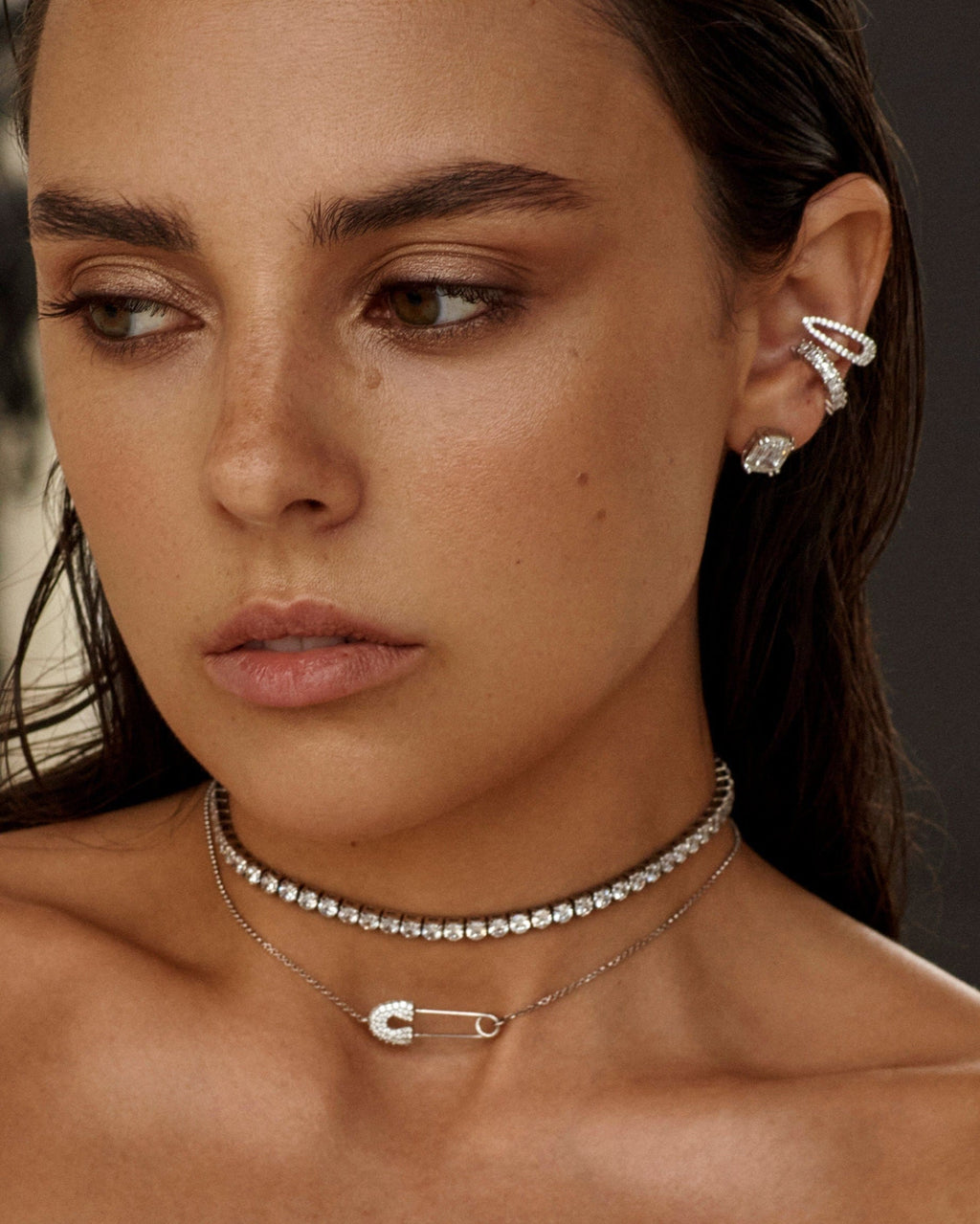 Tennis Choker/Necklace. Adjustable length. Rhodium-plated Sterling Silver 925 + High Carbon Diamonds.