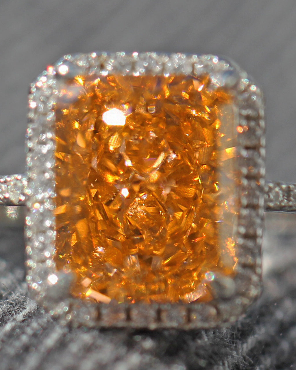 Orange High Carbon Diamond Ring: Sterling Silver 925, Lively Stone.