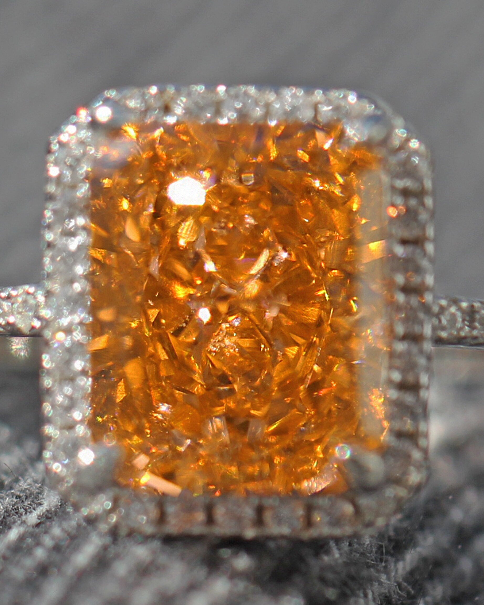 Orange High Carbon Diamond Ring: Sterling Silver 925, Lively Stone.