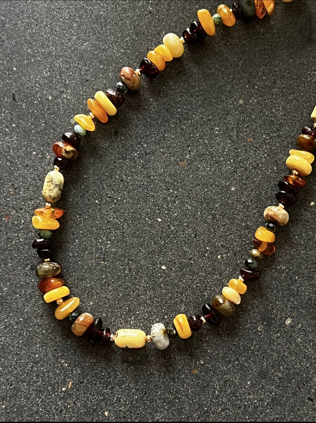 Vintage Amber Double Bracelet: Raw Garnet & Jade.