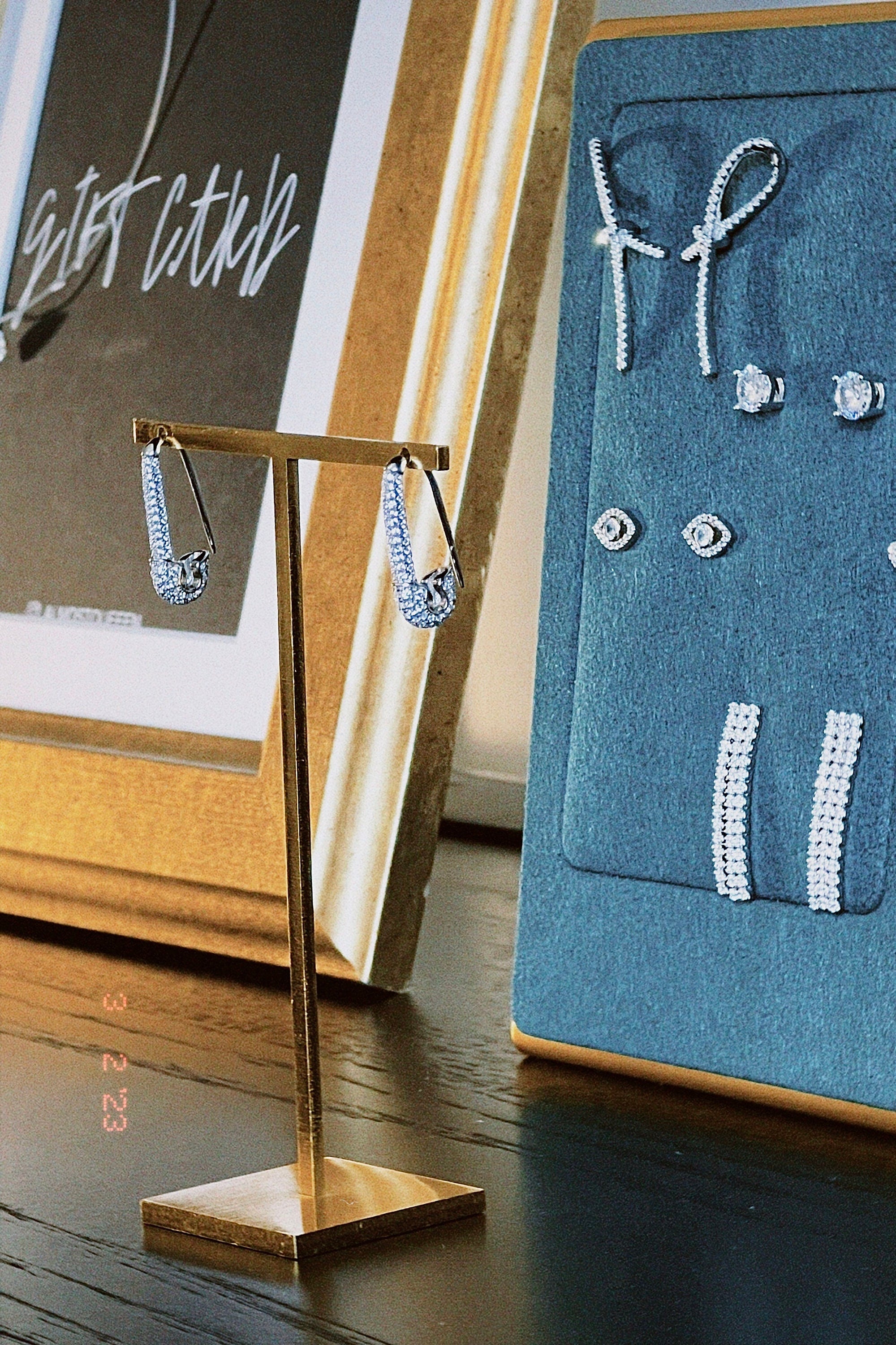 Edgy Punk Safety Pin Earrings. Rhodium-plated Sterling Silver 925 + High Carbon Diamonds.