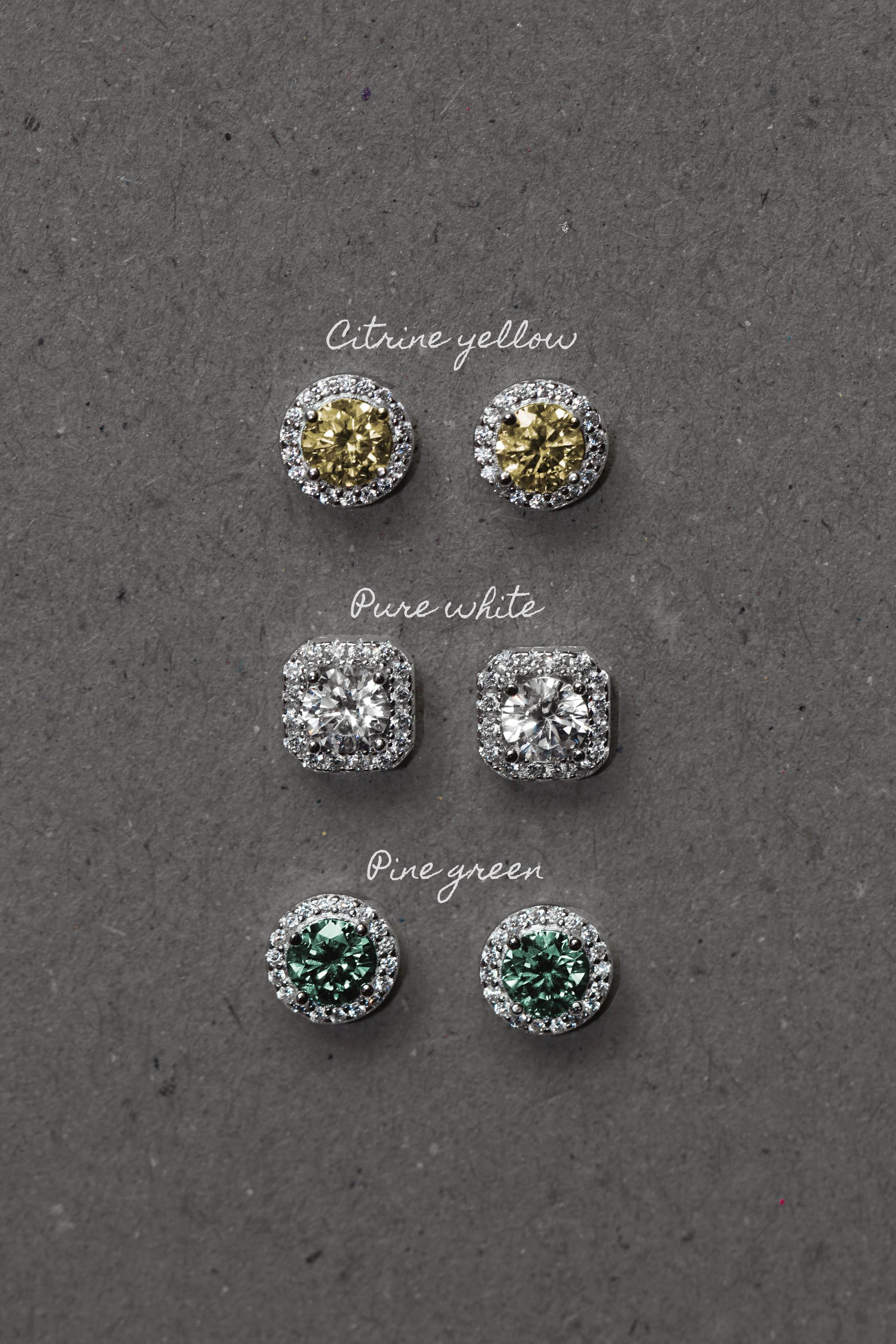 Mild Square Earrings. Rhodium-plated Sterling Silver 925 + High Carbon Diamonds. Diamond Cut, 8mm x 8mm. Hypoallergenic.
