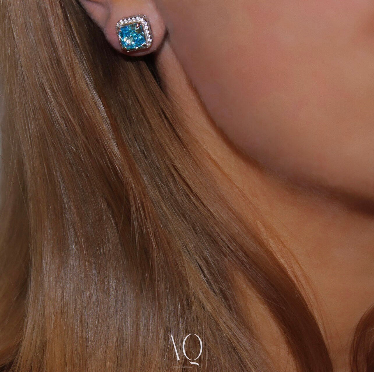 Sky Blue Gorgeous Earrings. High Carbon Diamond Earrings + Rhodium-plated Sterling Silver 925