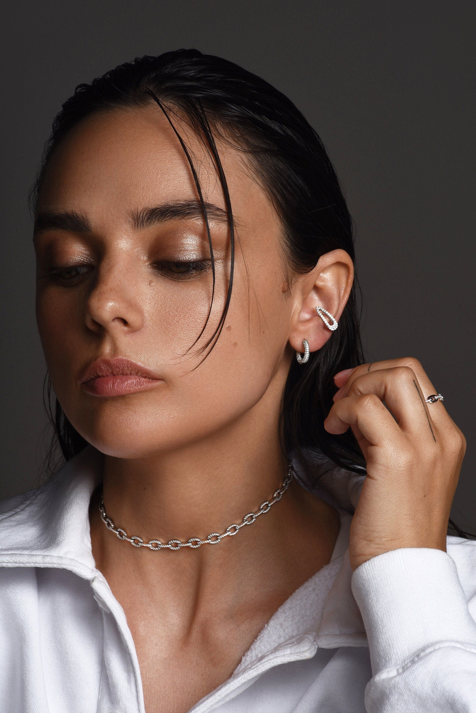 Chain Choker. Rhodium Plated Sterling Silver 925 + High Carbon Diamonds