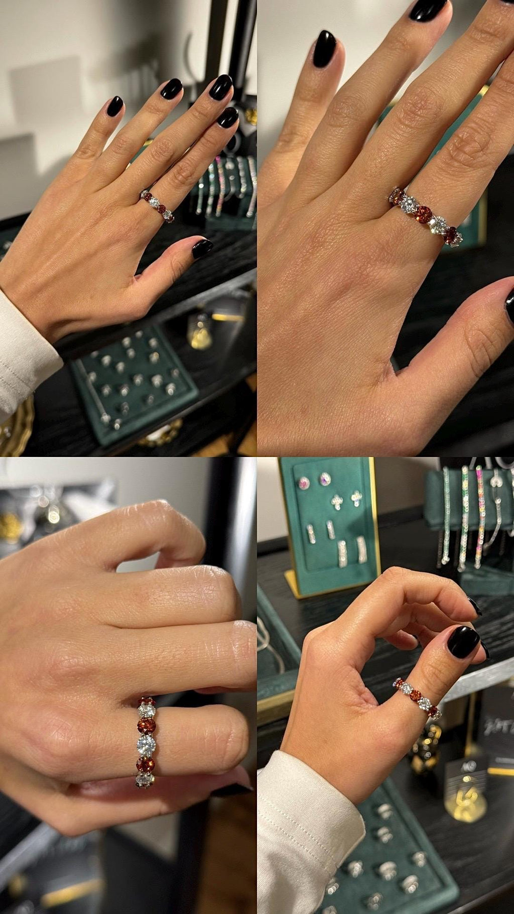 Red & White Moissanite Eternity Ring. Rhodium-plated Sterling Silver 925.
