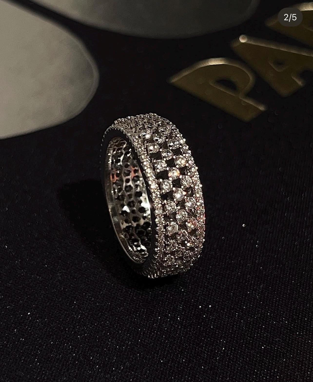 Checkerboard High Carbon Ring: Rhodium-plated Sterling Silver 925.