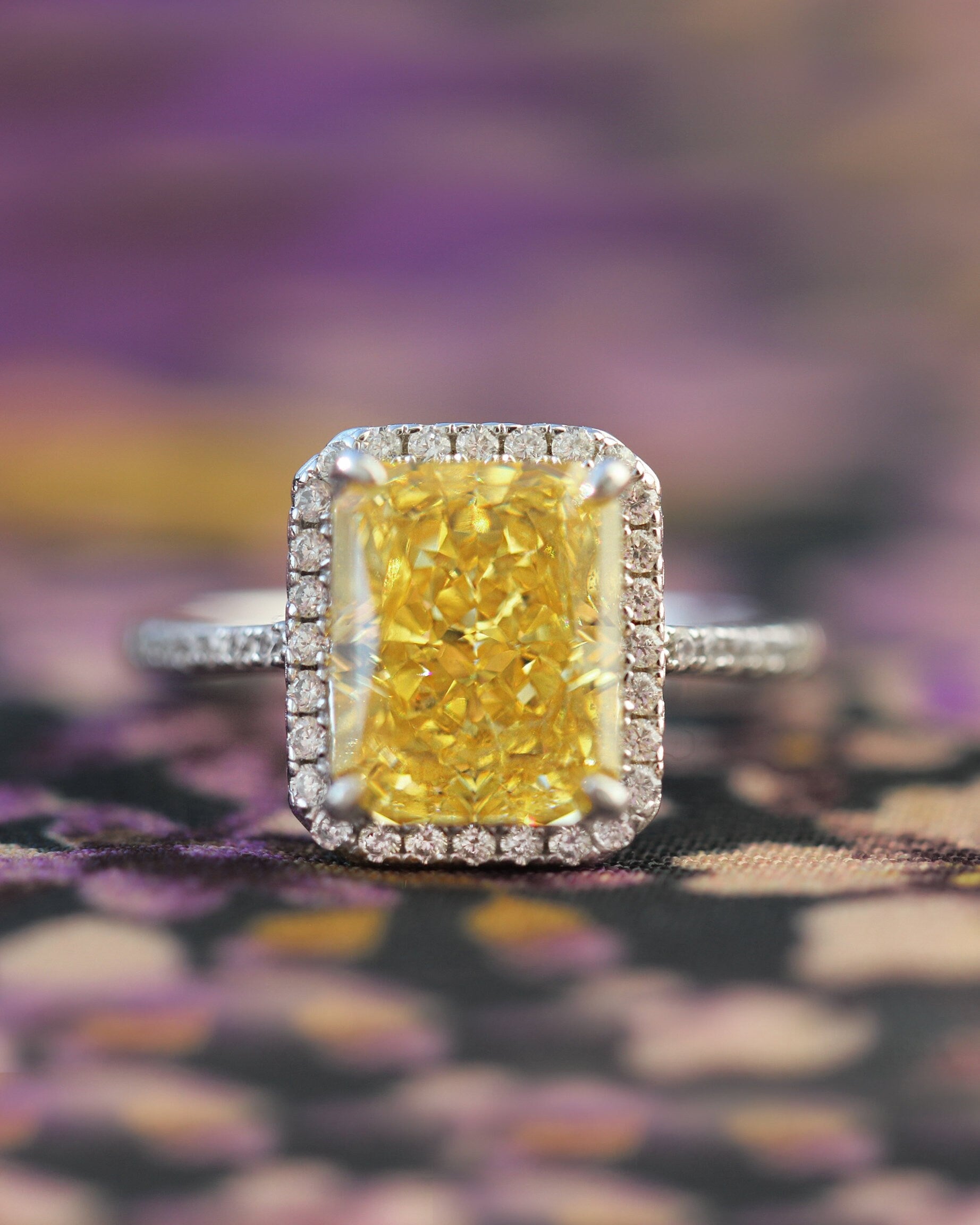 Sterling Silver 925 Ring: Yellow High Carbon Diamond, 8x10mm