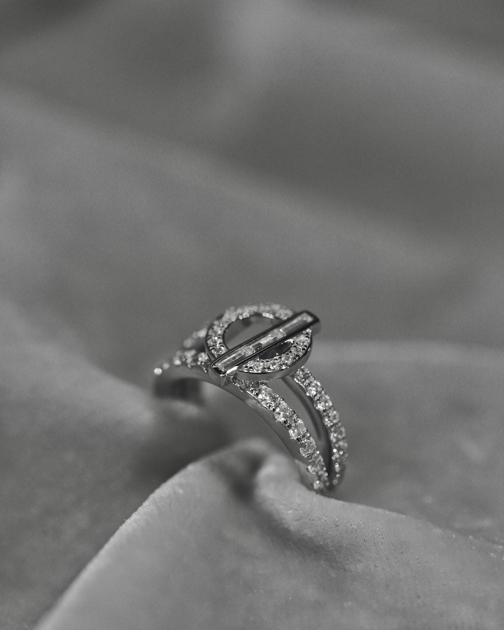 Dainty Rhodium-plated Sterling Silver Ring with High Carbon Diamonds.