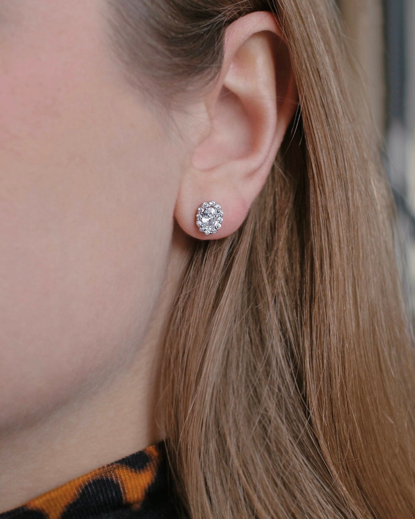 Petite Oval Studs: Sterling Silver 925 High Carbon Diamond Earrings.