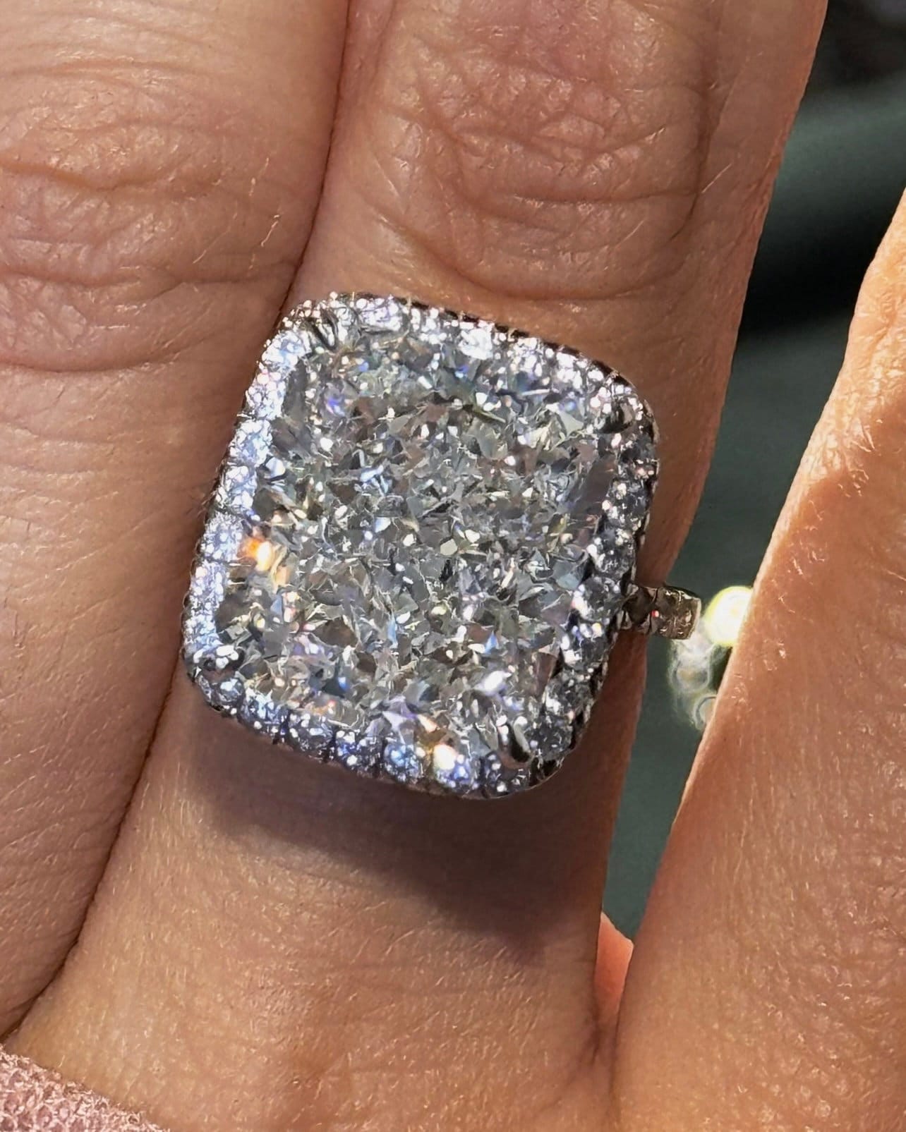 Large Champagne High Carbon Diamond Ring: Sterling Silver 925 (14*12 mm)