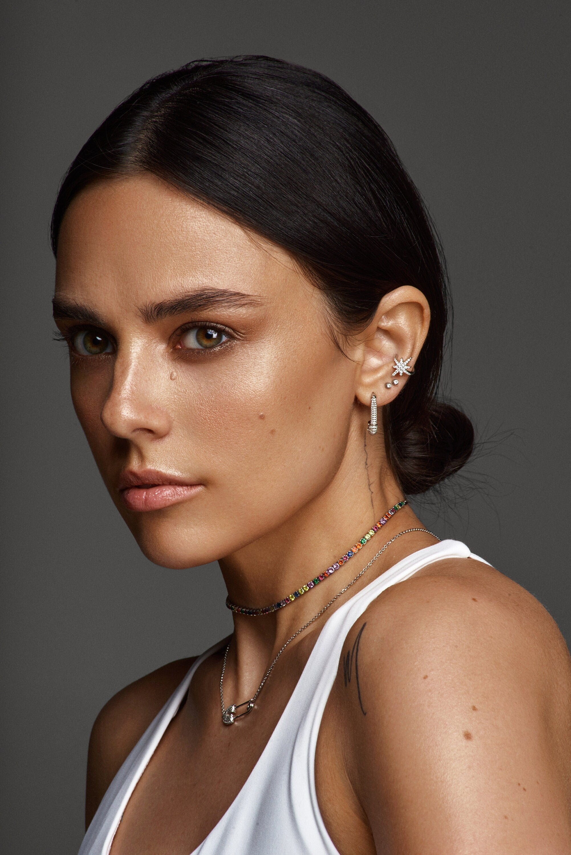 Charming Vibrant Tennis Choker. Rhodium-plated Sterling Silver 925 + High Carbon Diamonds.