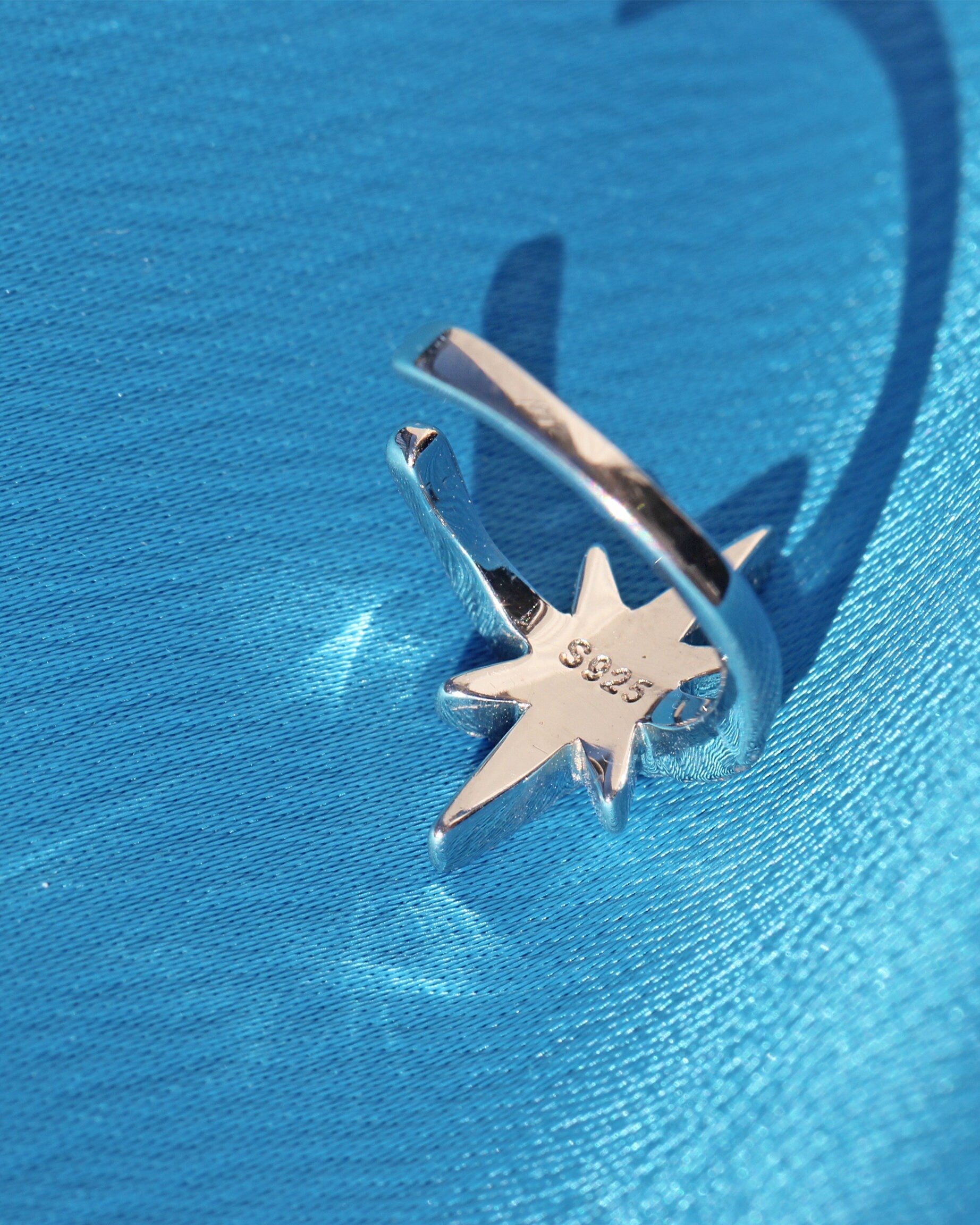 Star Ear Cuff. Rhodium-plated Sterling Silver 925 + High Carbon Diamonds. No Piercing Jewelry.